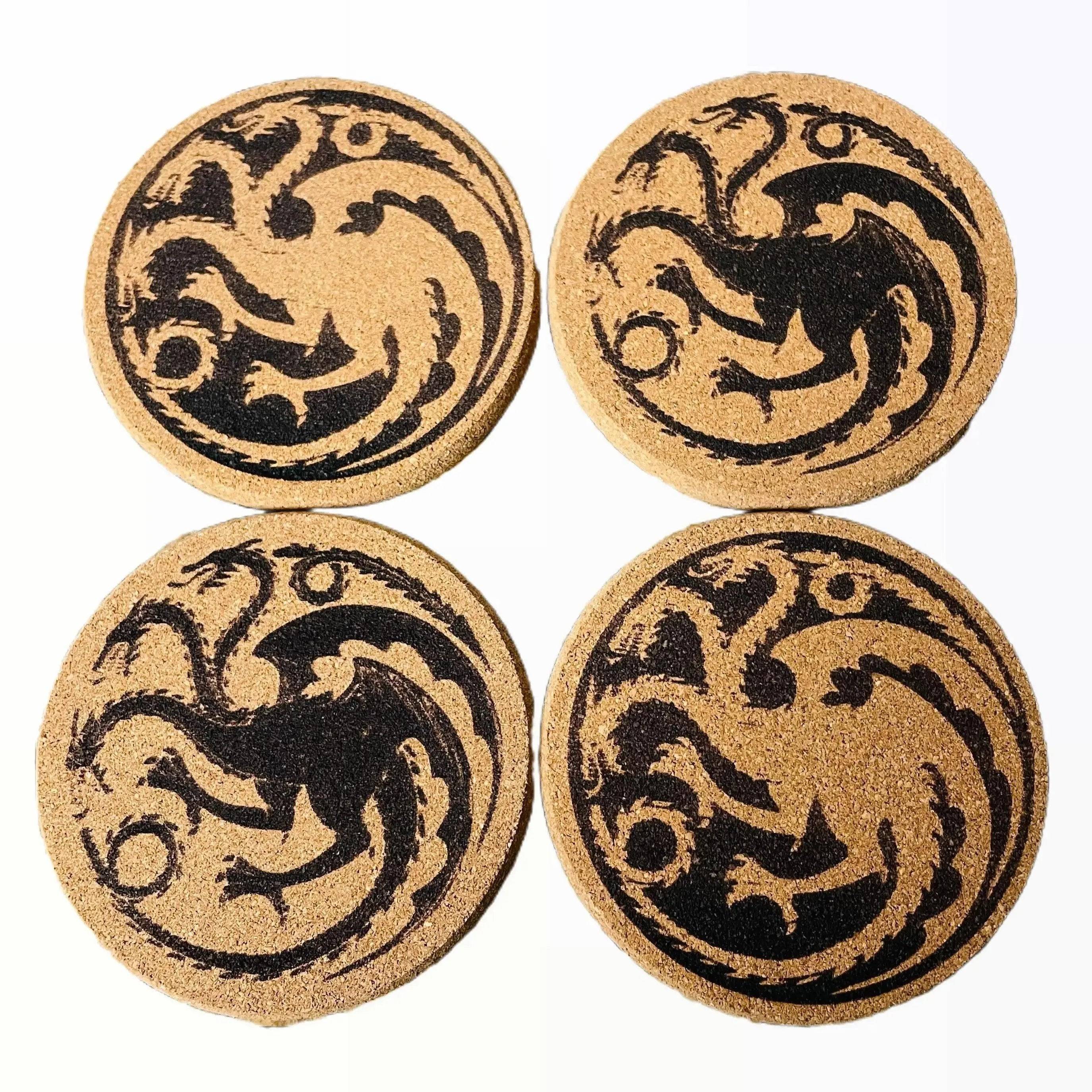 Dragon Engraved Cork Coasters:  Enhance Your Table with Iconic Design