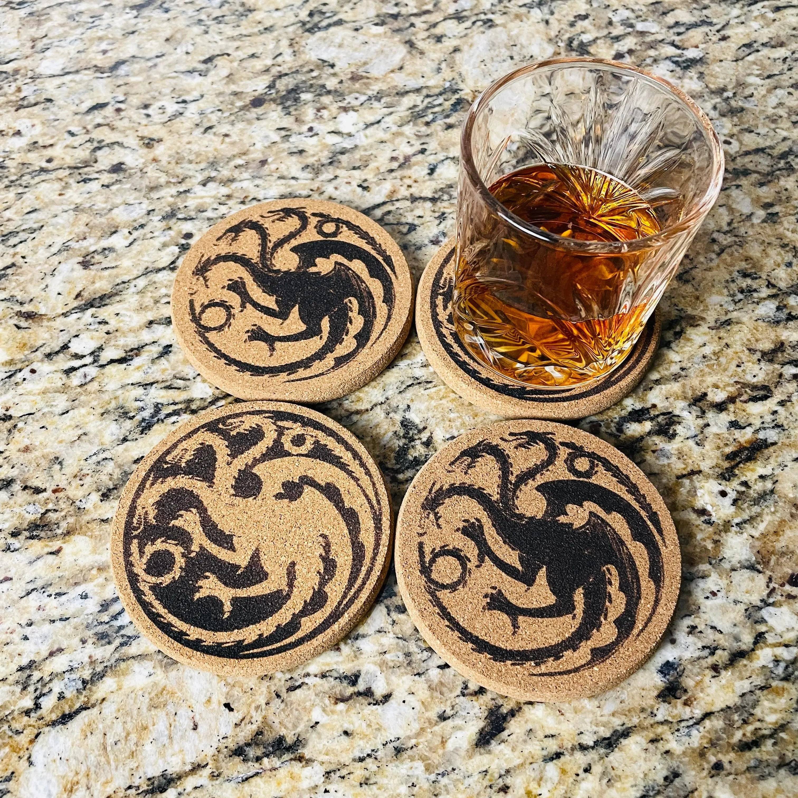 Dragon Engraved Cork Coasters Ð Stylish & Durable Table Protection