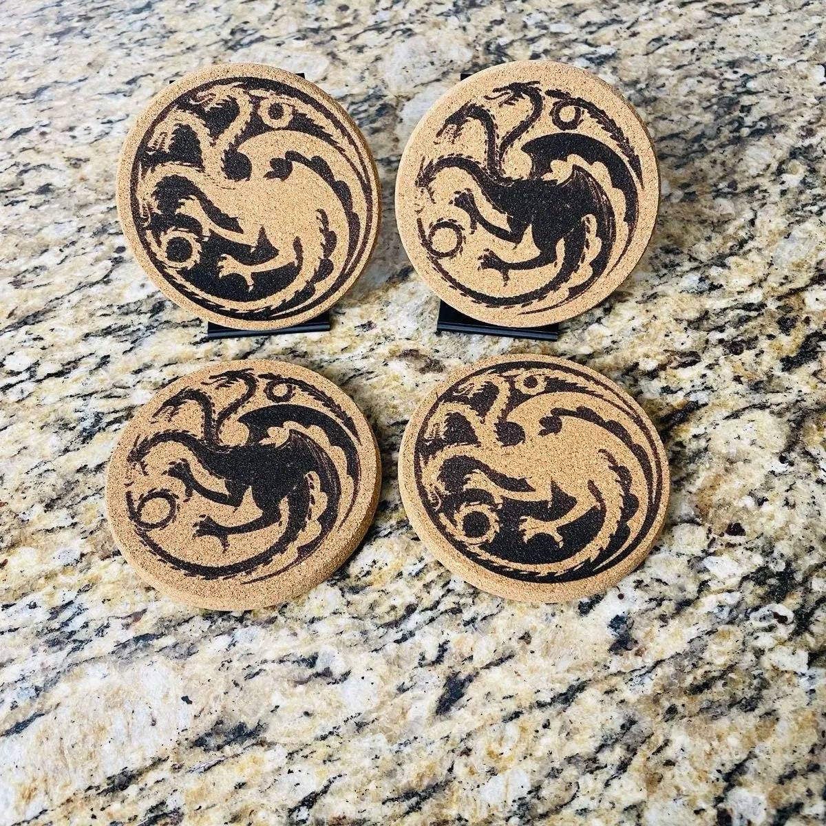 Dragon Engraved Cork Coasters Ð Stylish & Durable Table Protection