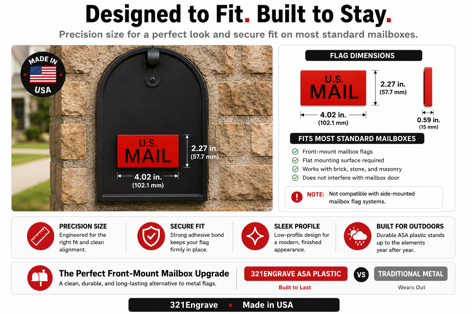 Solid Red Front-Mount Mailbox Flag | Universal Mailbox Flag Replacement