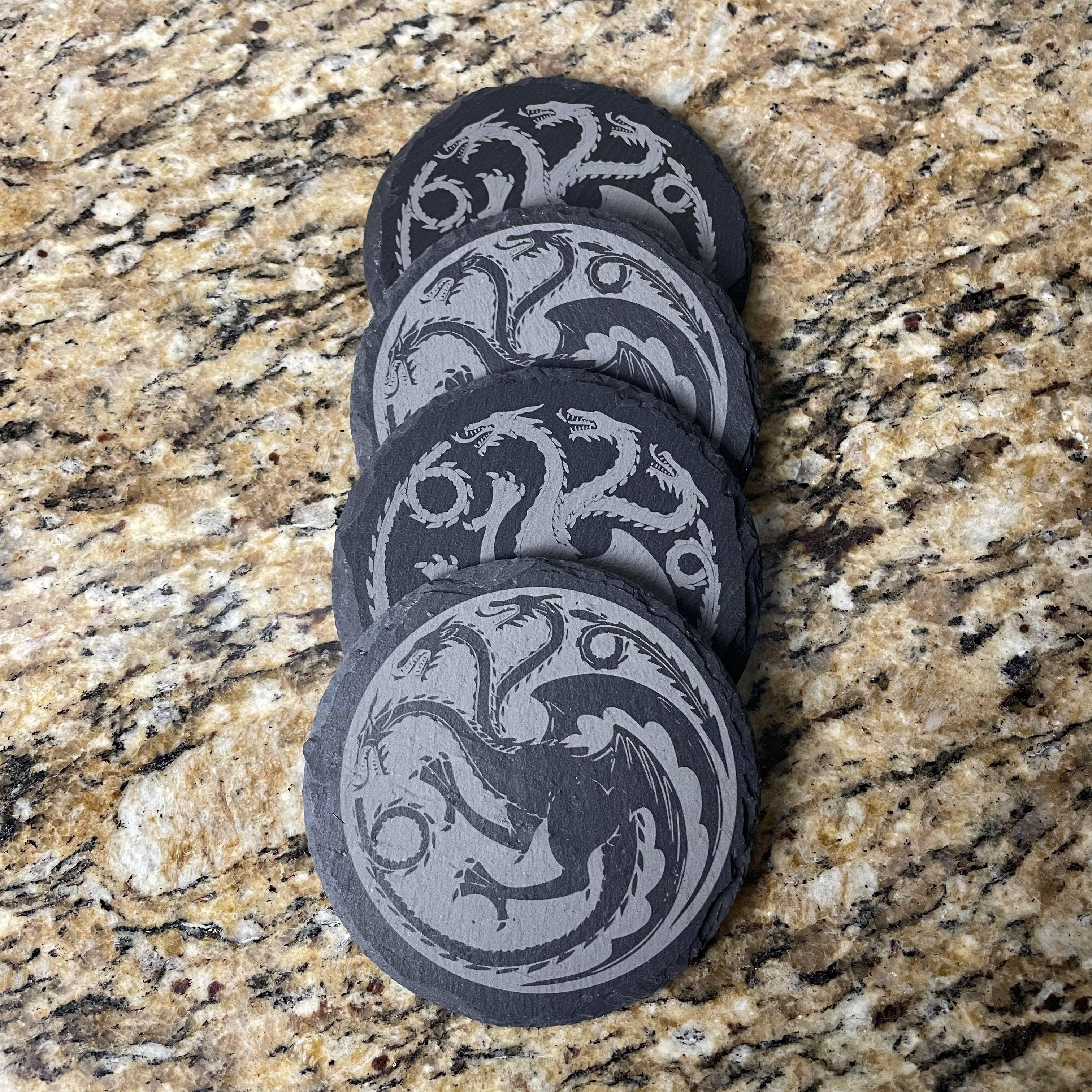 Dragon Inspired Slate Coasters:  Enhance Your Table with Iconic Dragon Design