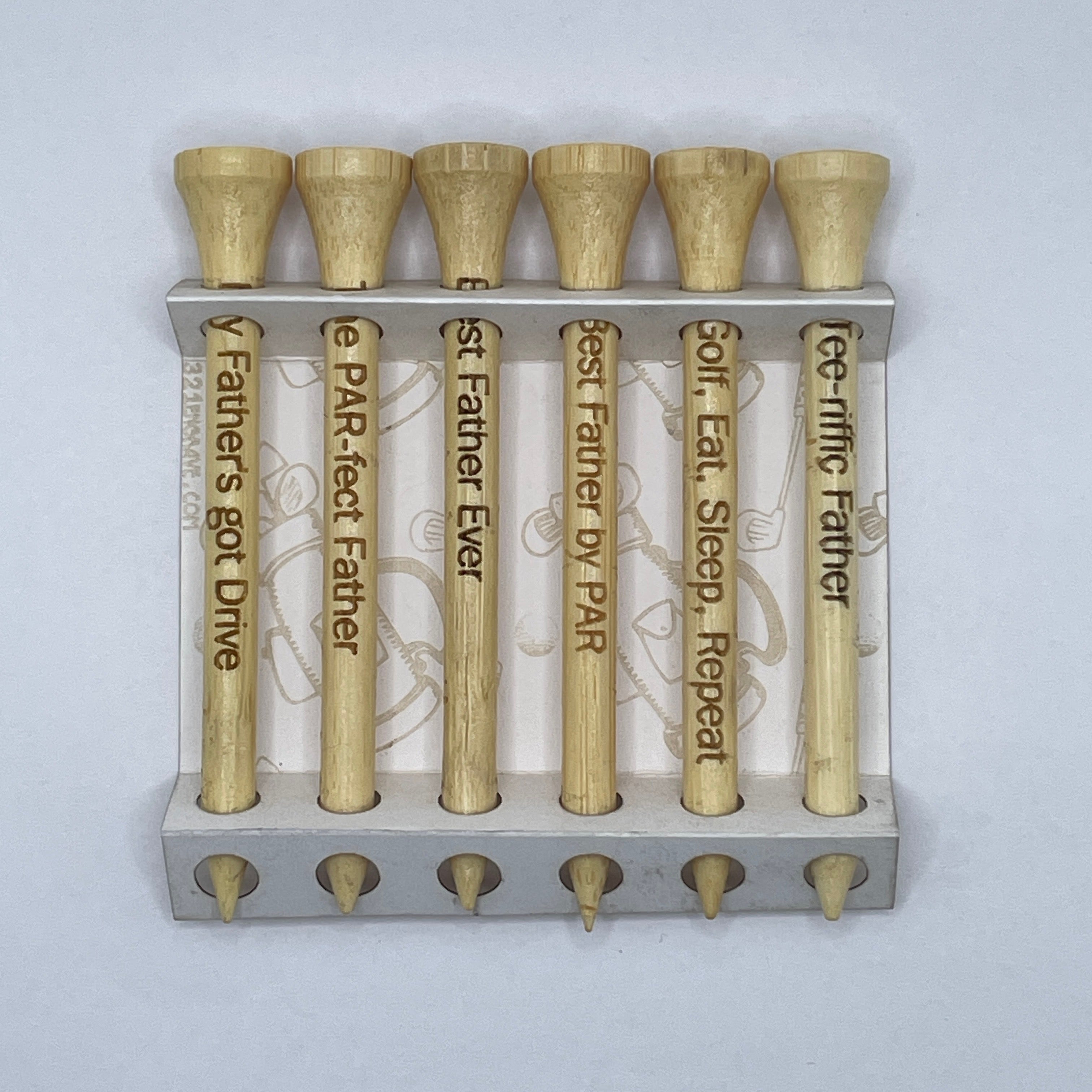 Golf tees with engraved puns for fathers