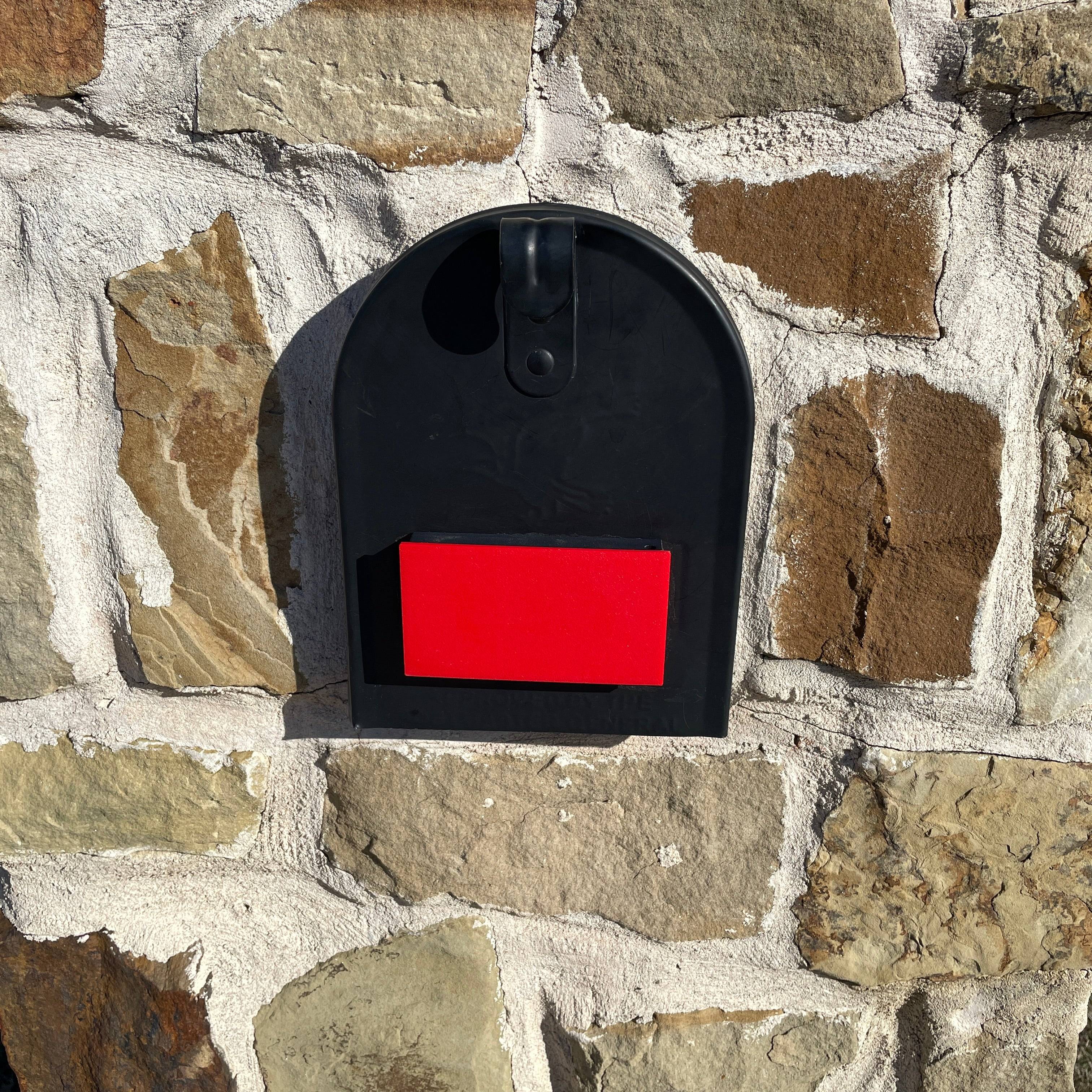 Mailbox flag for stone or brick mailboxes is a classic look for front mounted mailbox flags.