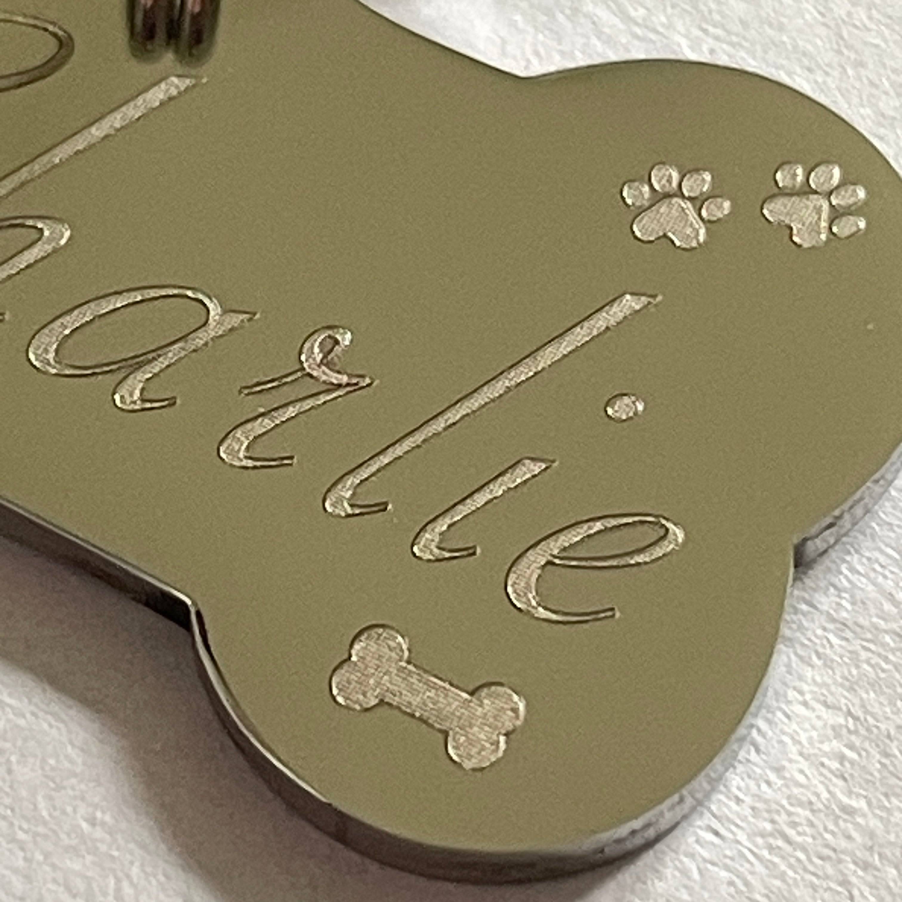 Dog Bone Pet Tag with Hearts or Paw Prints