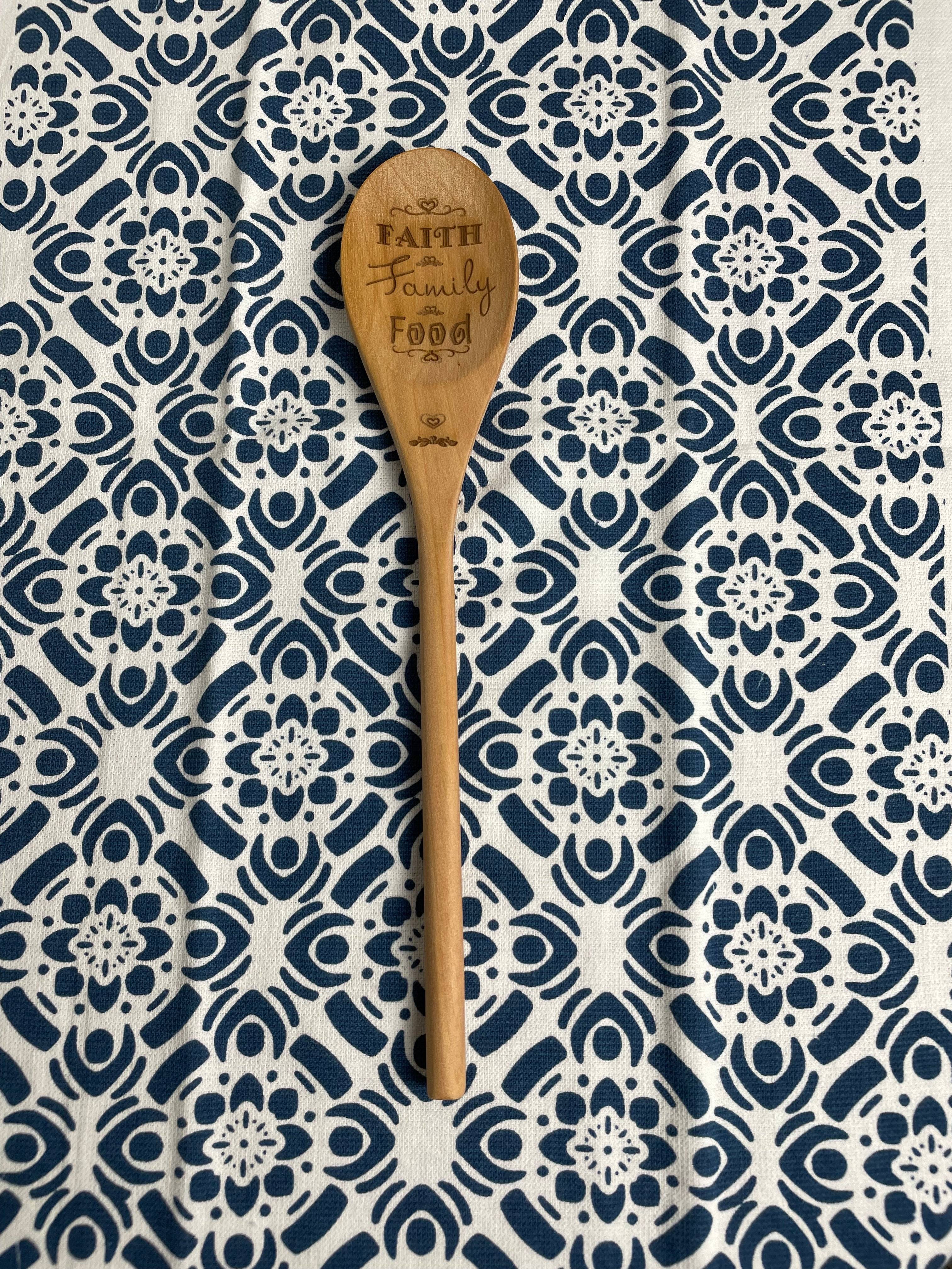 Faith, Family & Food Engraved Wooden Spoon Ð Meaningful Kitchen Gift