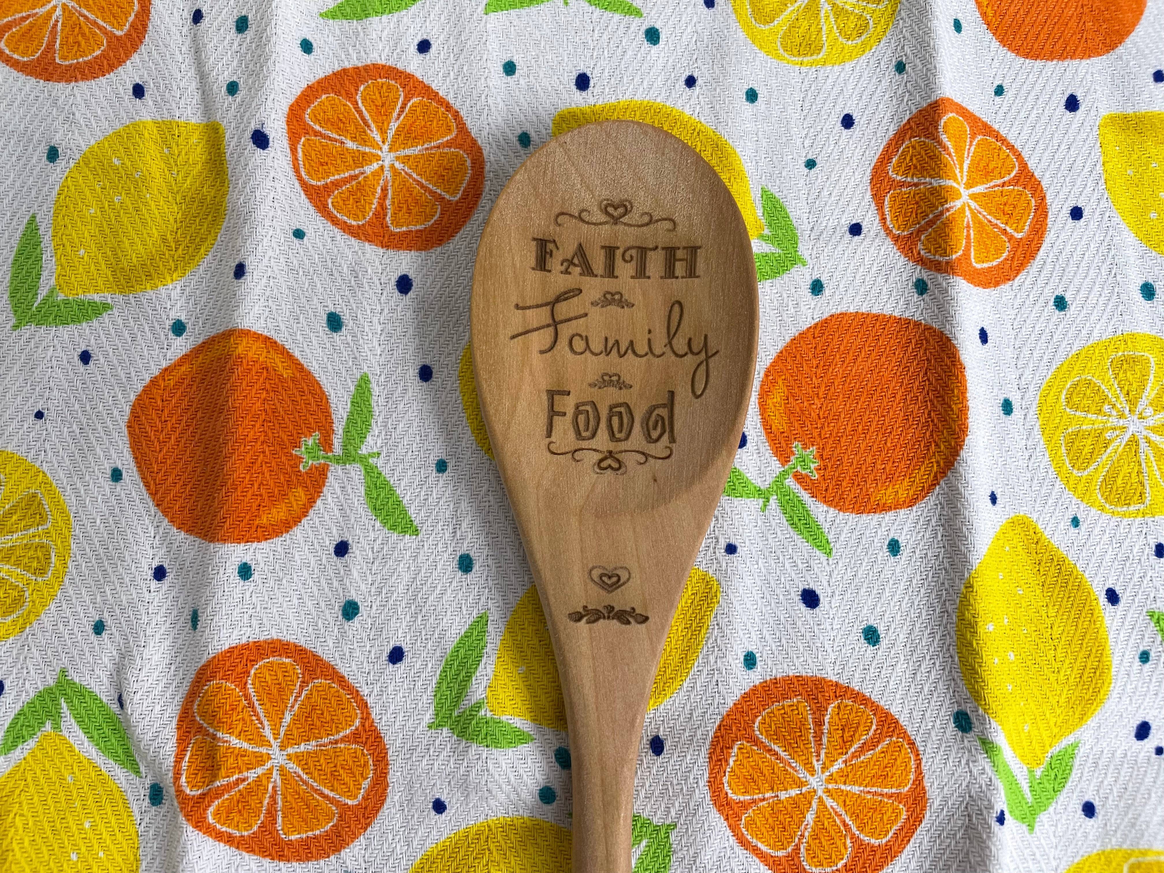Faith, Family & Food Engraved Wooden Spoon Ð Meaningful Kitchen Gift