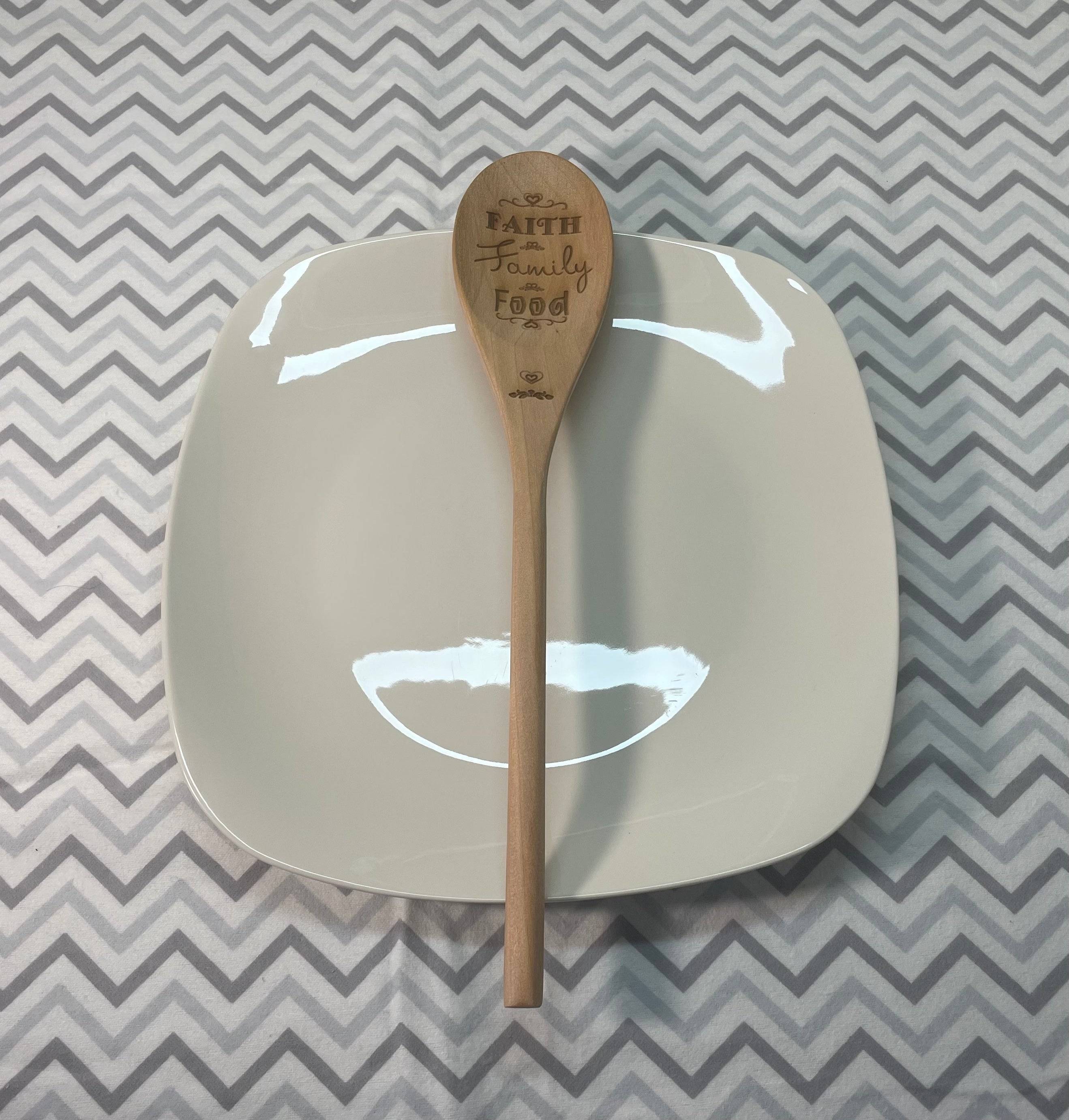 Faith, Family & Food Engraved Wooden Spoon Ð Meaningful Kitchen Gift
