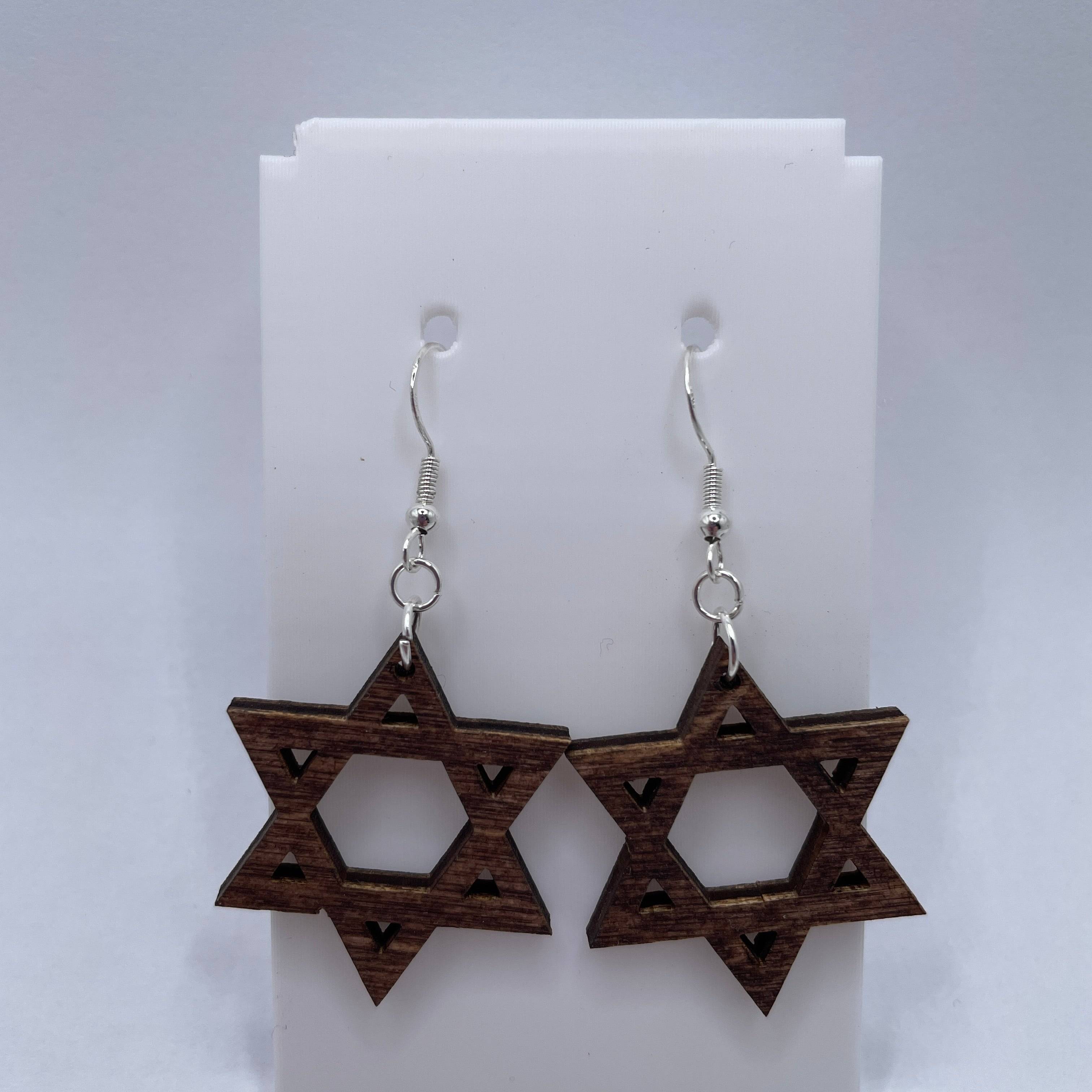 Star of David Wooden Dangle Earrings