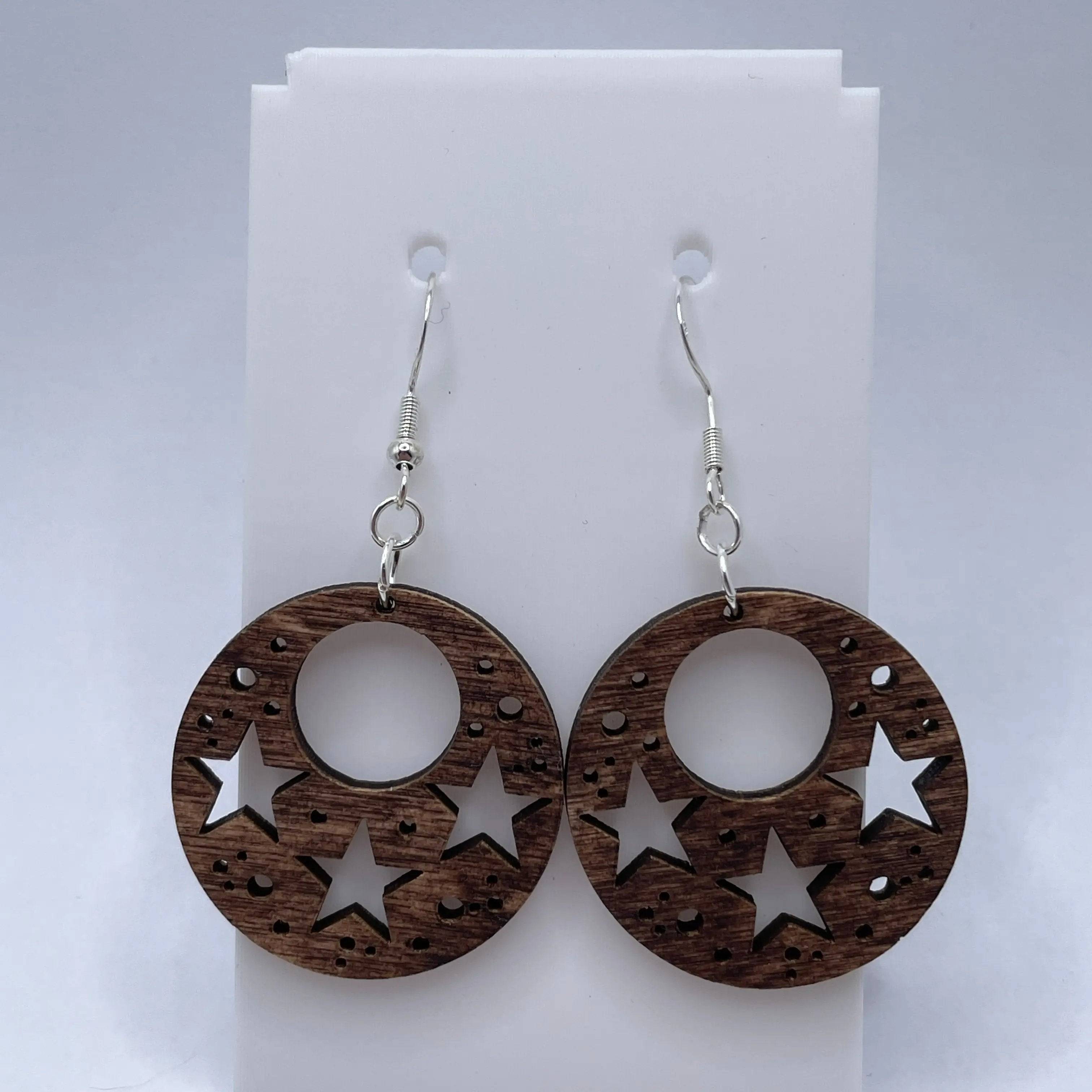 Wooden Star Dangle Earrings Ð Unique Gift for Mom & Star Lovers