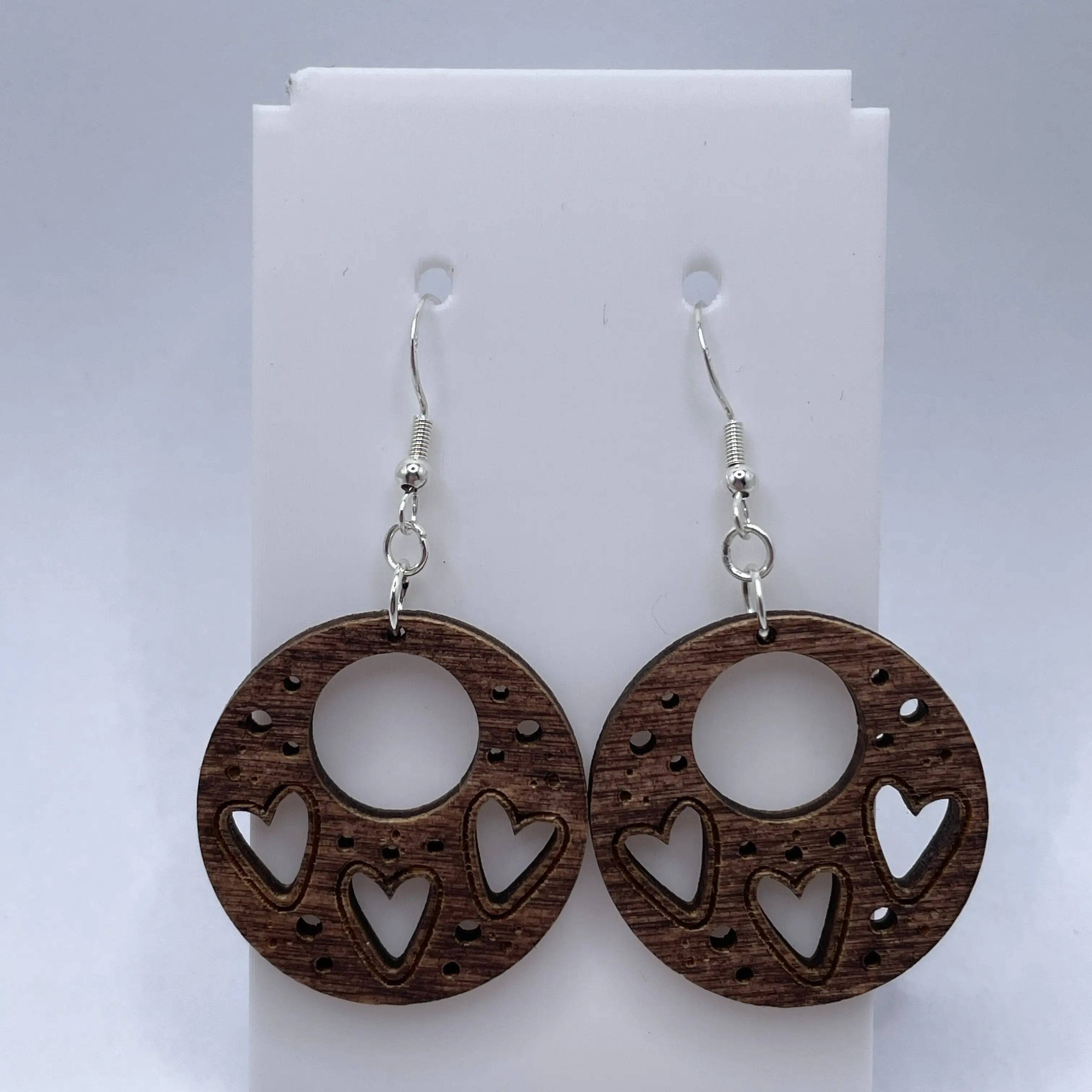 Boho with Hearts Wooden Dangle Earrings