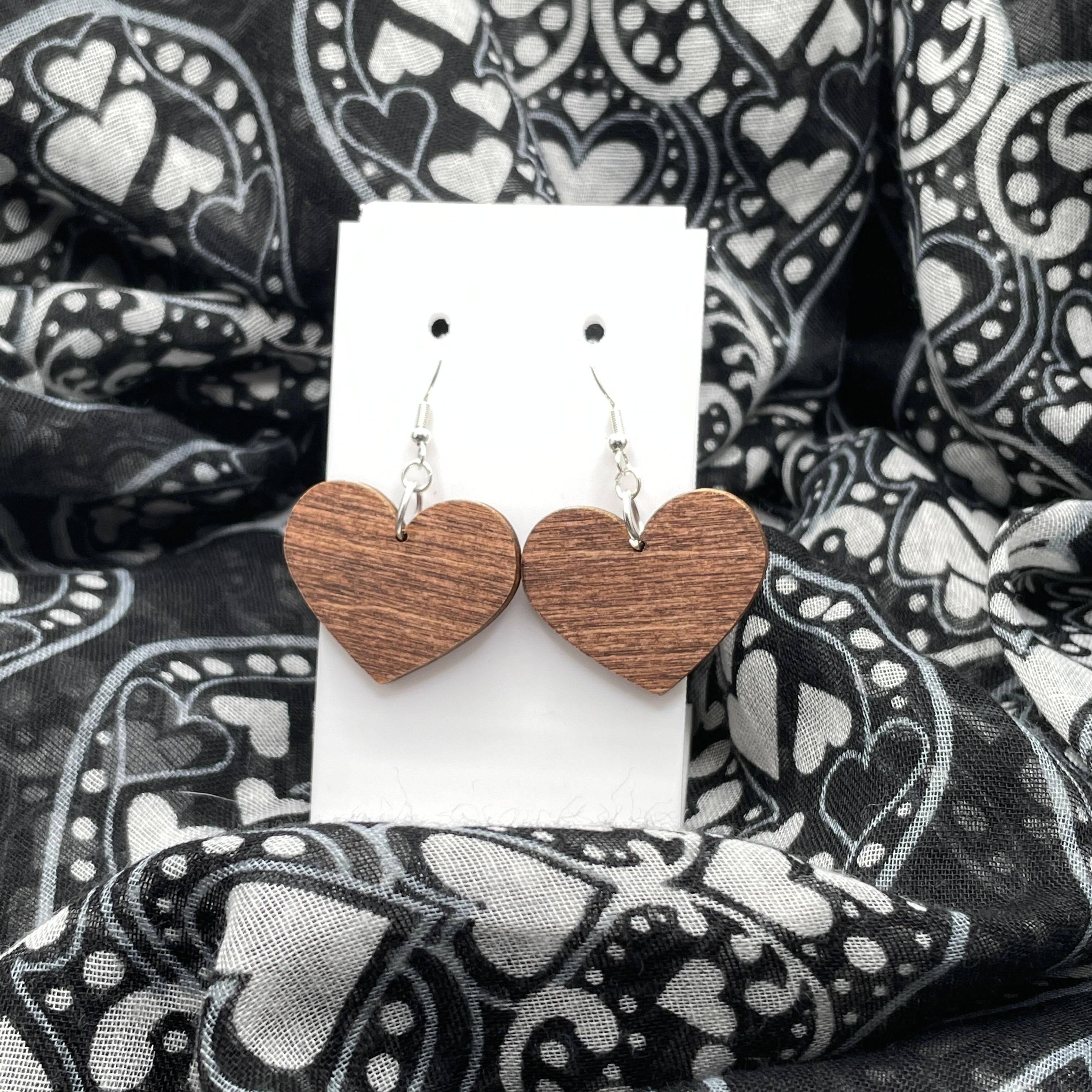 Heart Shape Wooden Dangle Earrings