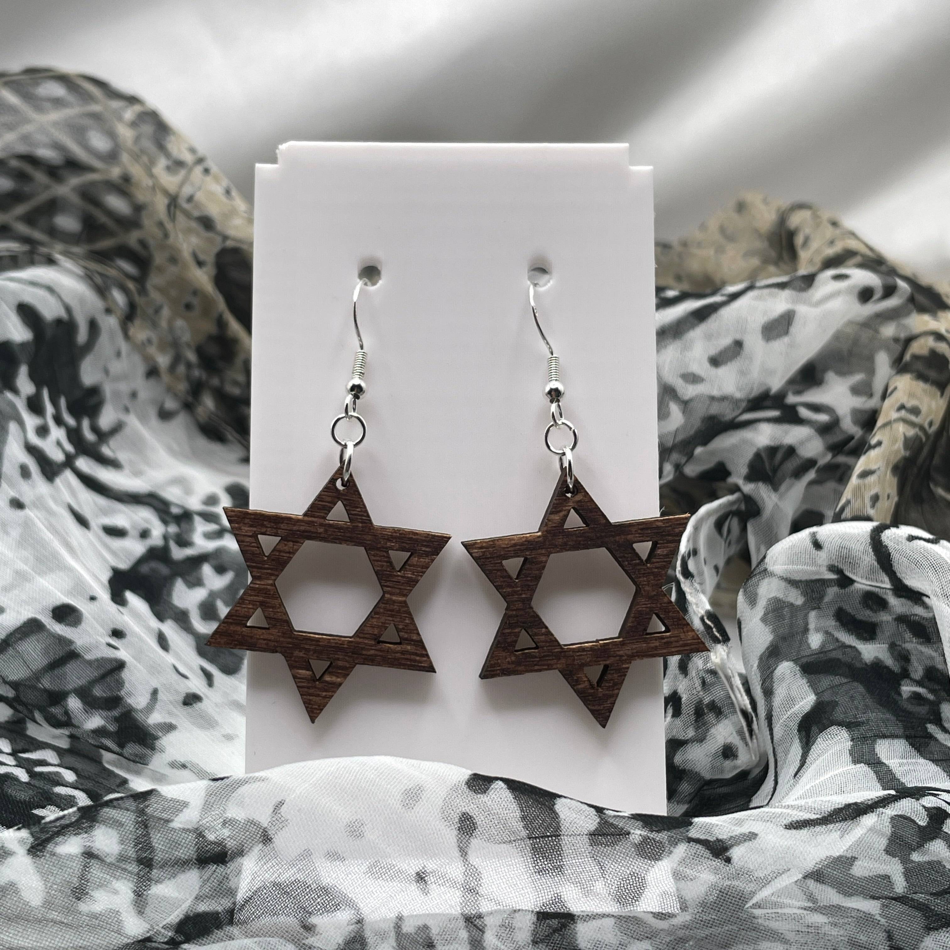 Star of David Wooden Dangle Earrings