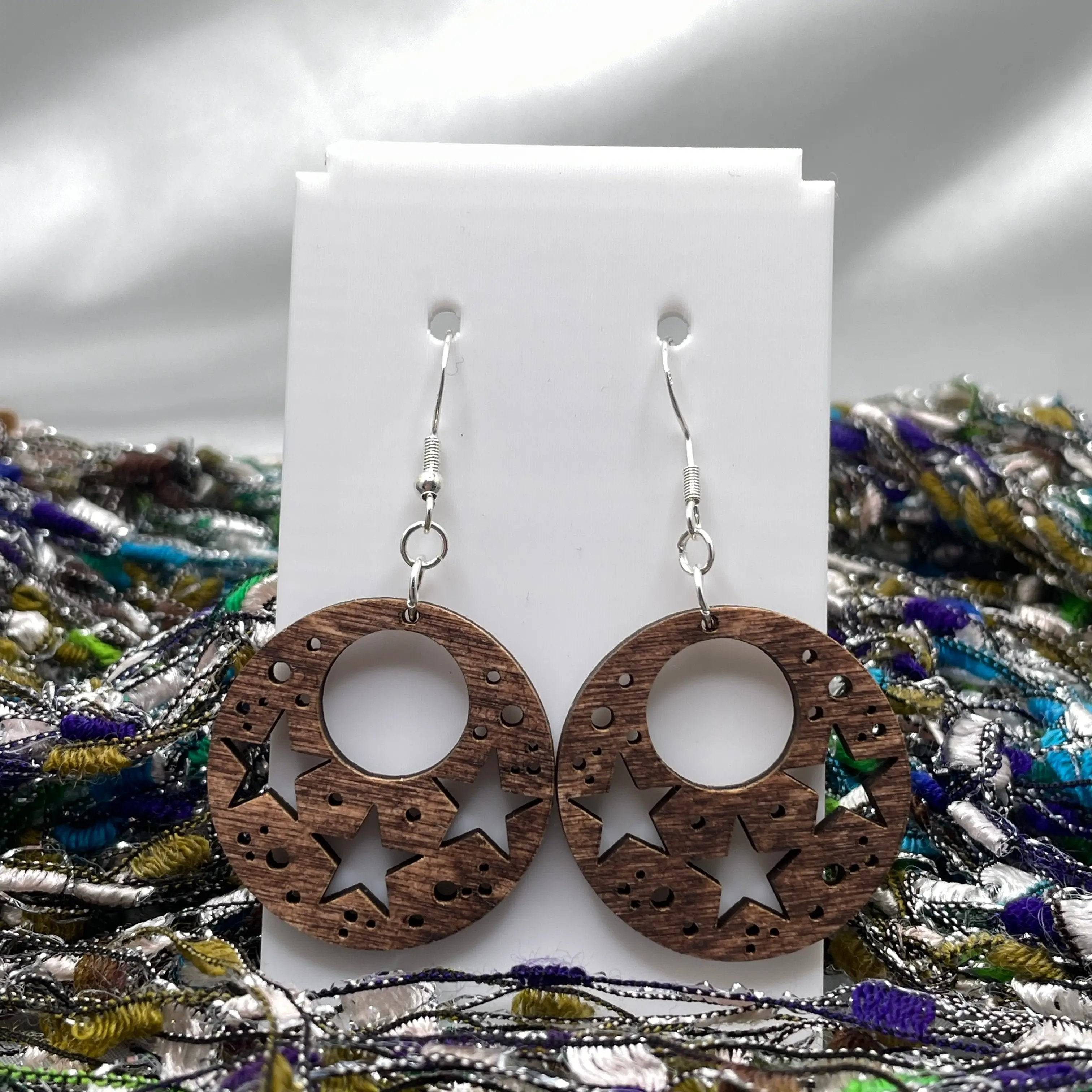 Wooden Star Dangle Earrings Ð Unique Gift for Mom & Star Lovers