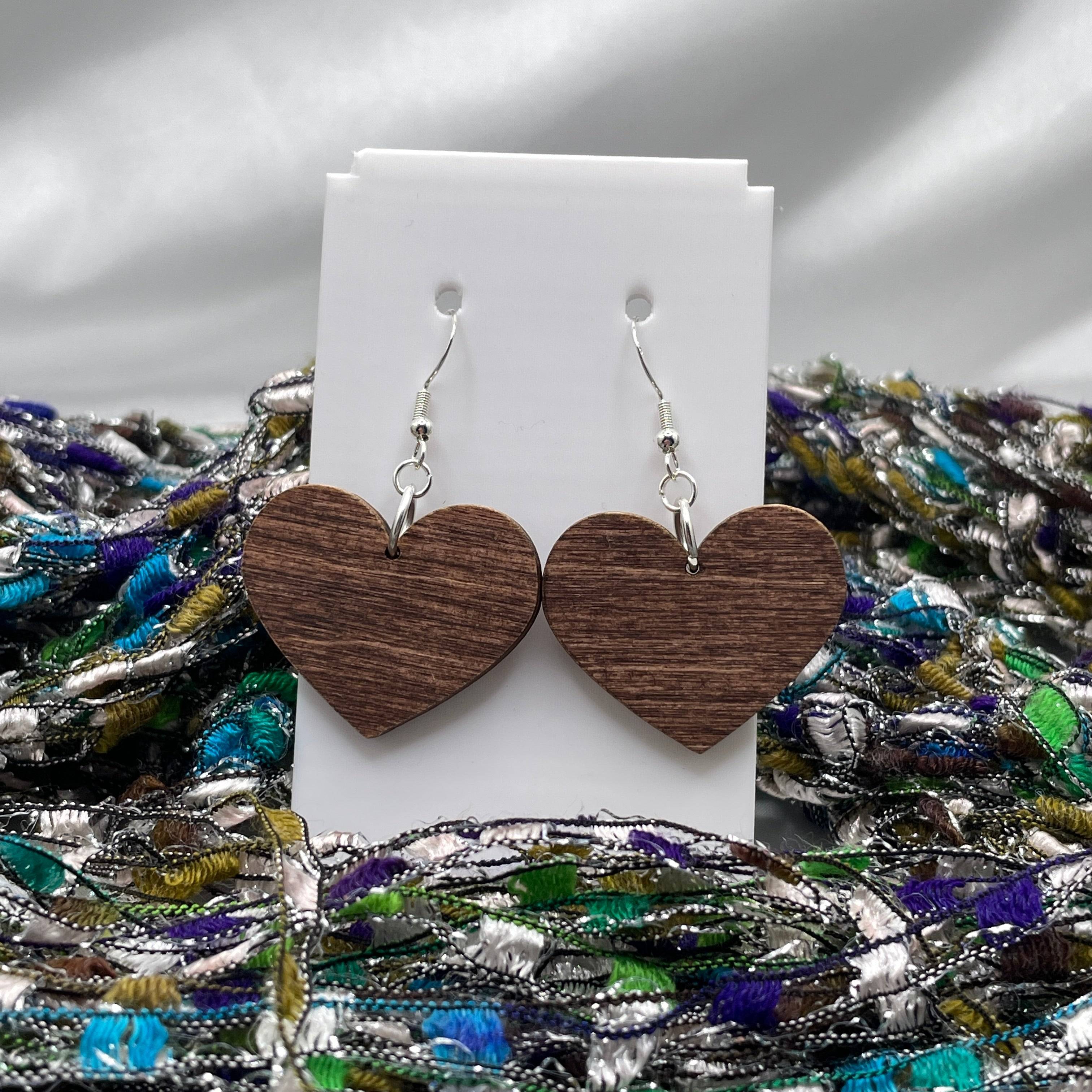 Heart Shape Wooden Dangle Earrings