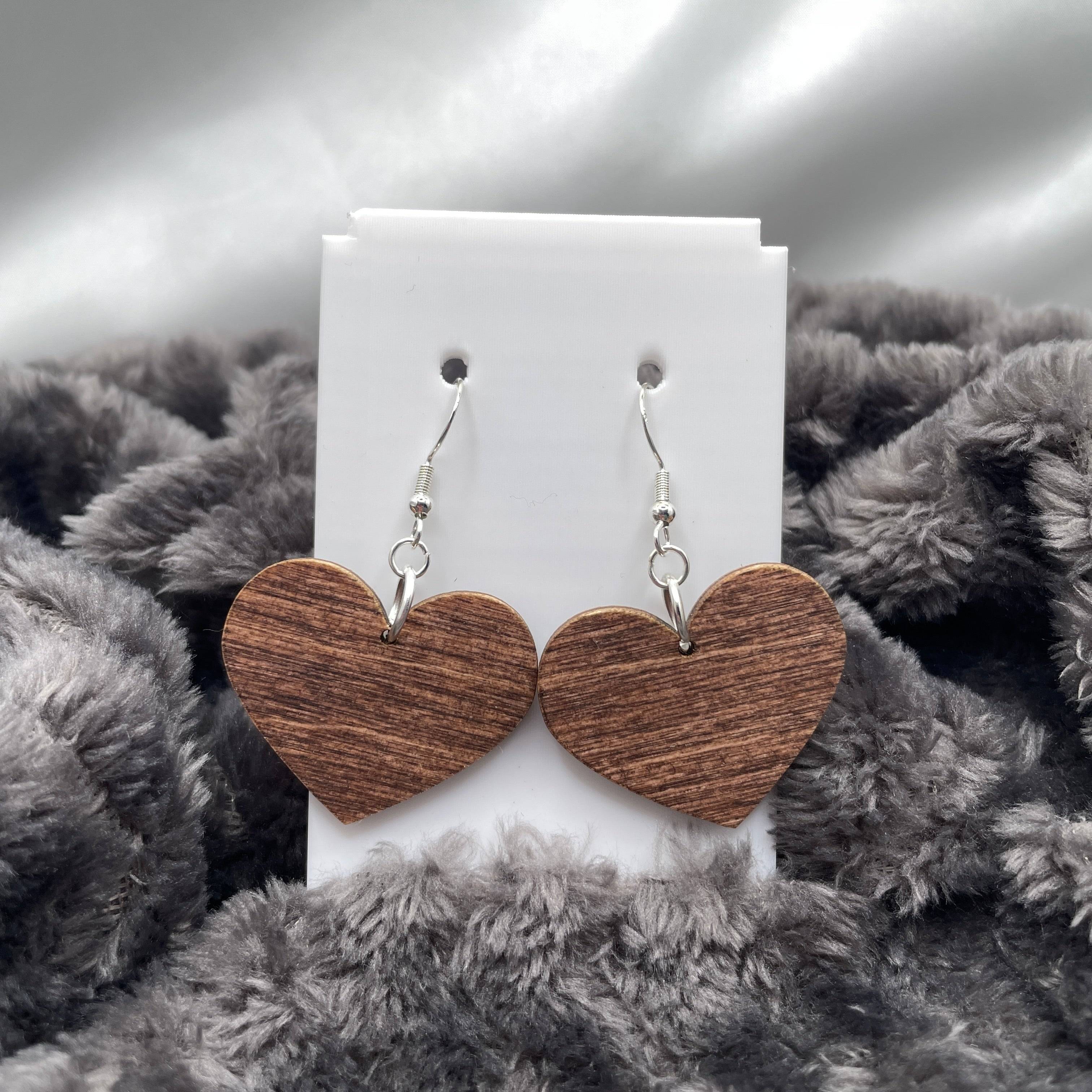 Heart Shape Wooden Dangle Earrings