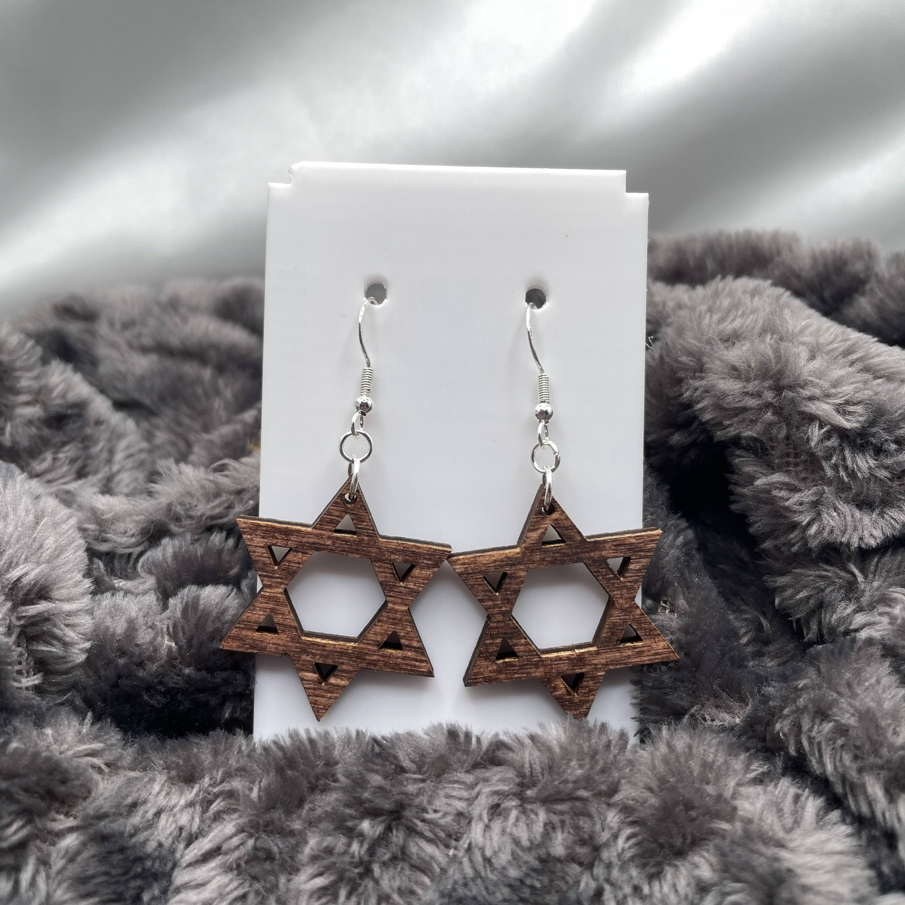 Star of David Wooden Dangle Earrings