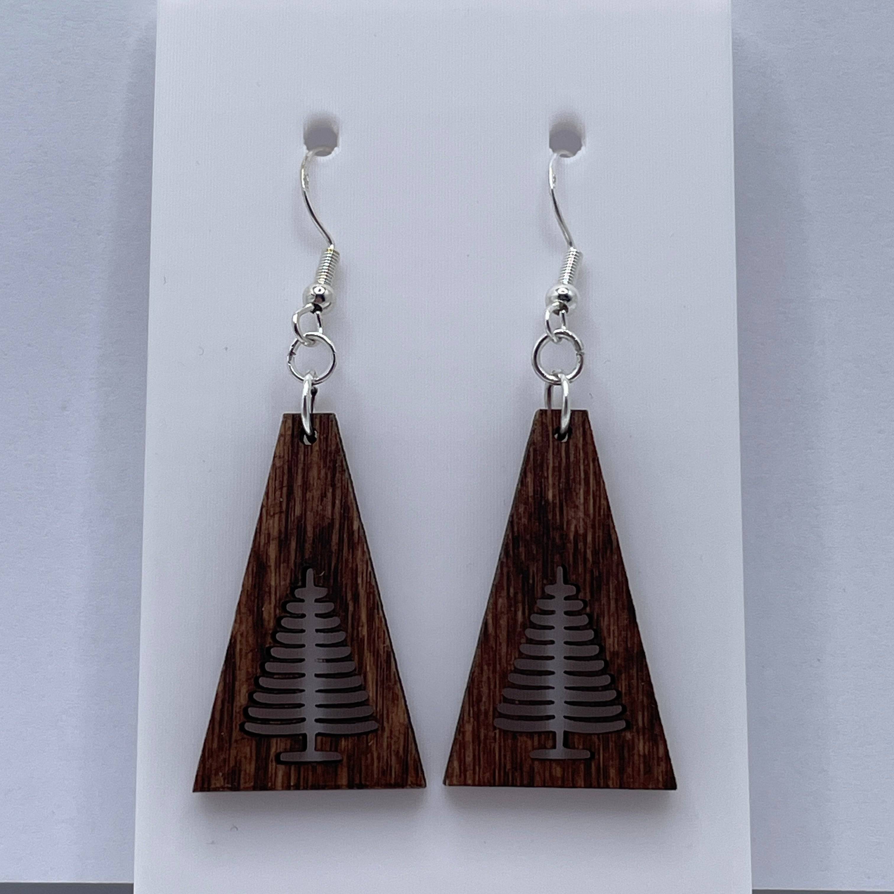 Evergreen Tree 1 Wooden Dangle Earrings