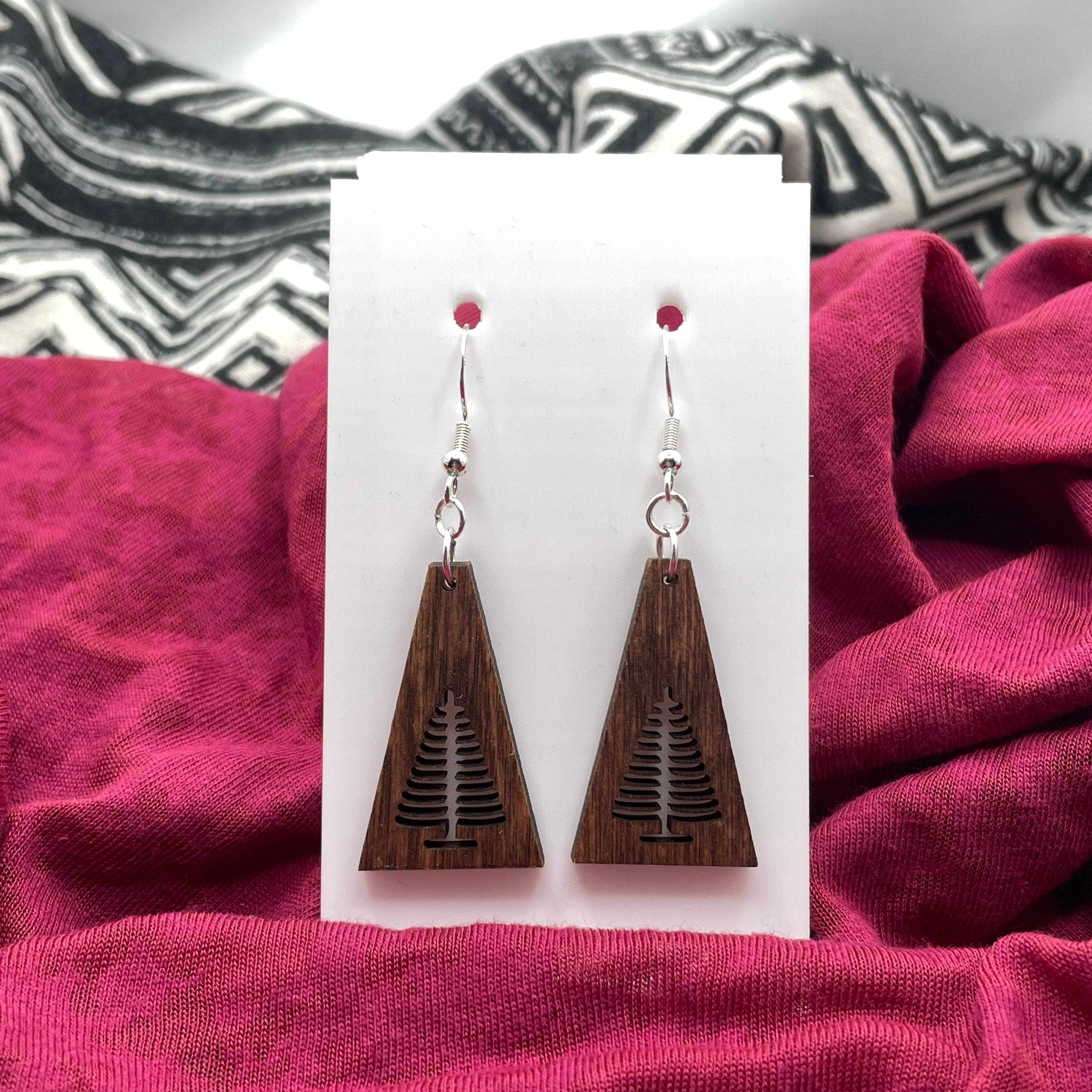 Evergreen Tree 1 Wooden Dangle Earrings