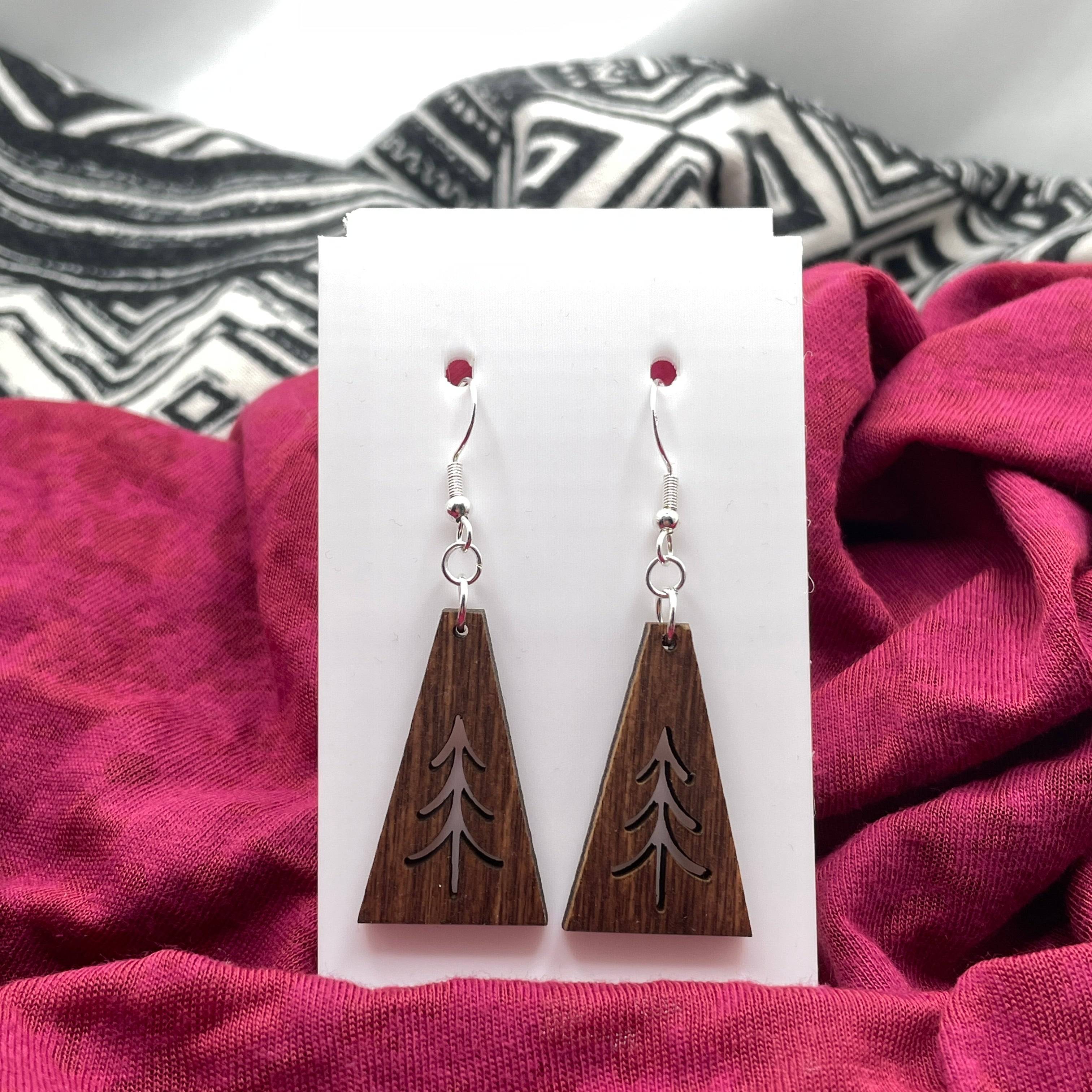 Evergreen Tree 2 Wooden Dangle Earrings