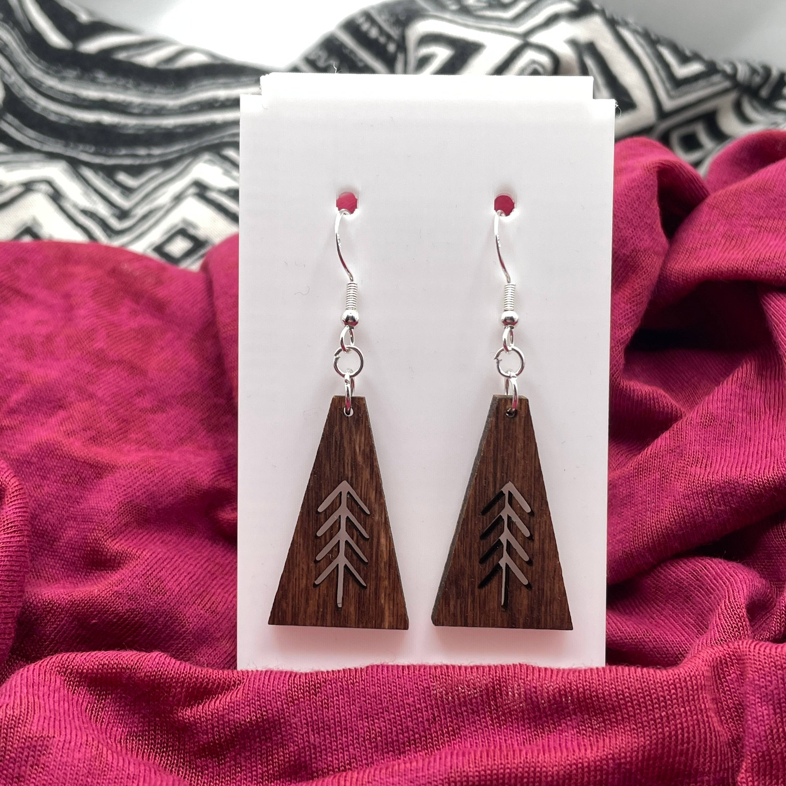 Evergreen Tree 3 Wooden Dangle Earrings