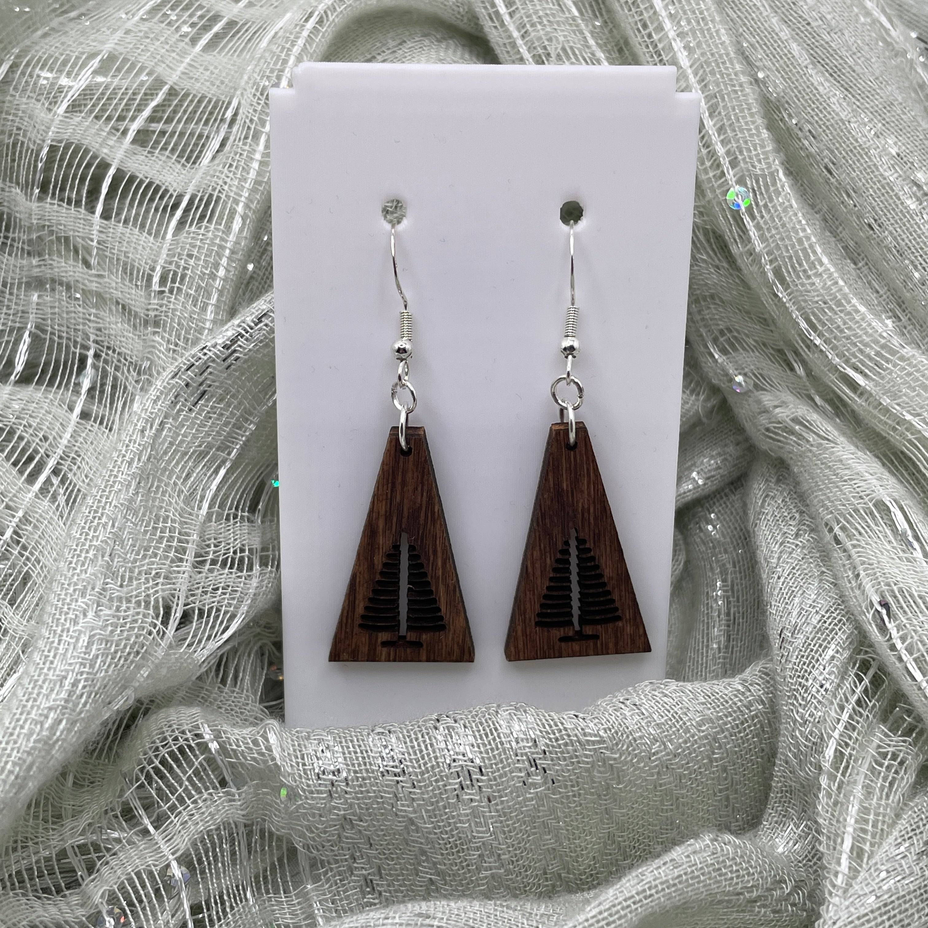 Evergreen Tree 1 Wooden Dangle Earrings