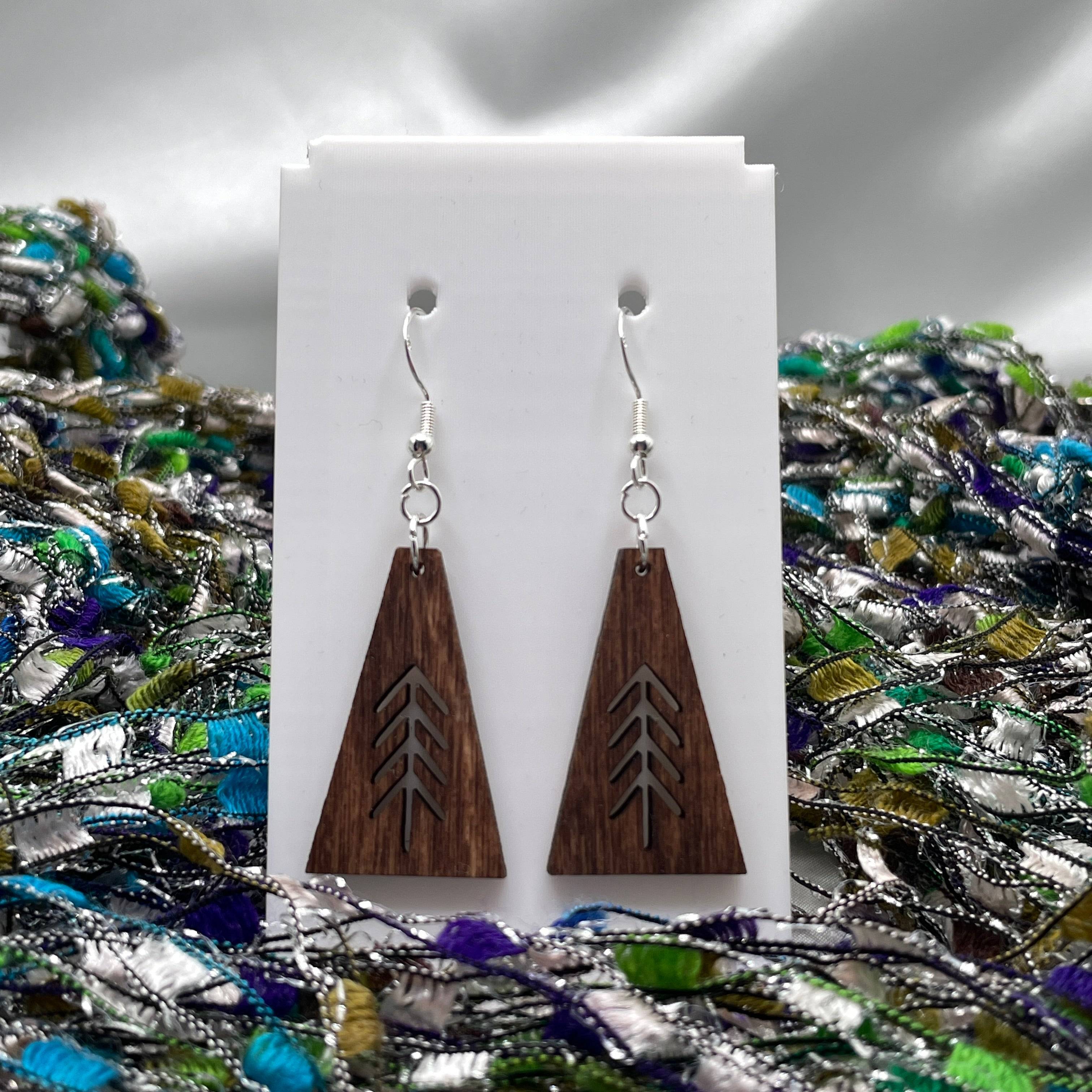 Evergreen Tree 3 Wooden Dangle Earrings