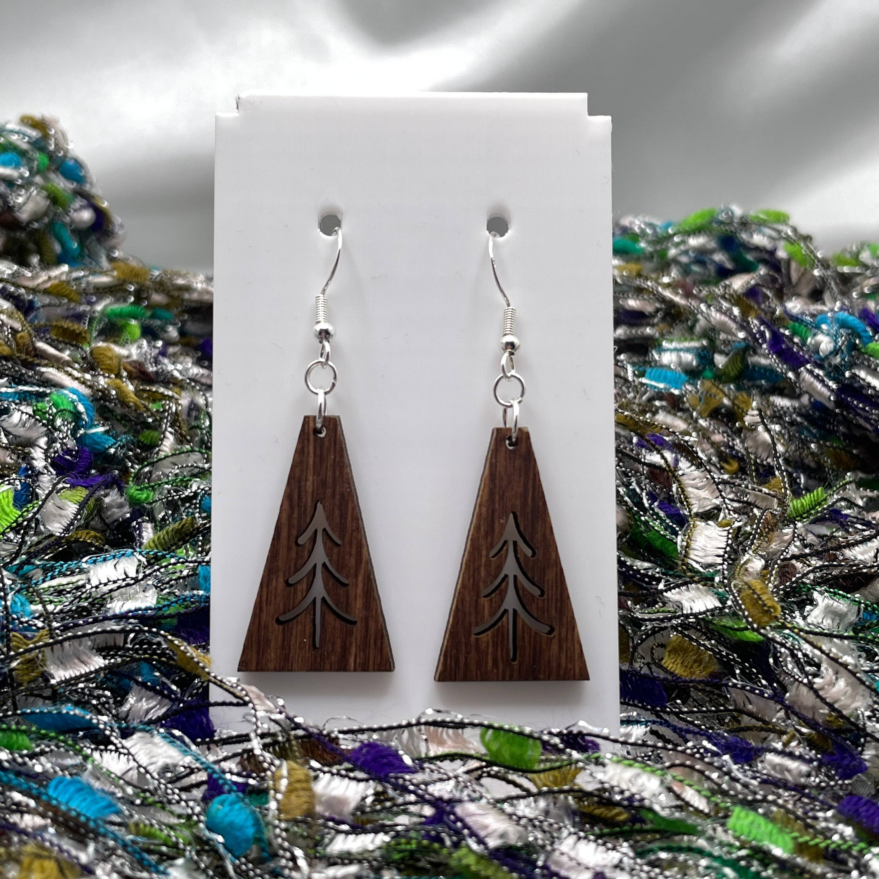 Evergreen Tree 2 Wooden Dangle Earrings