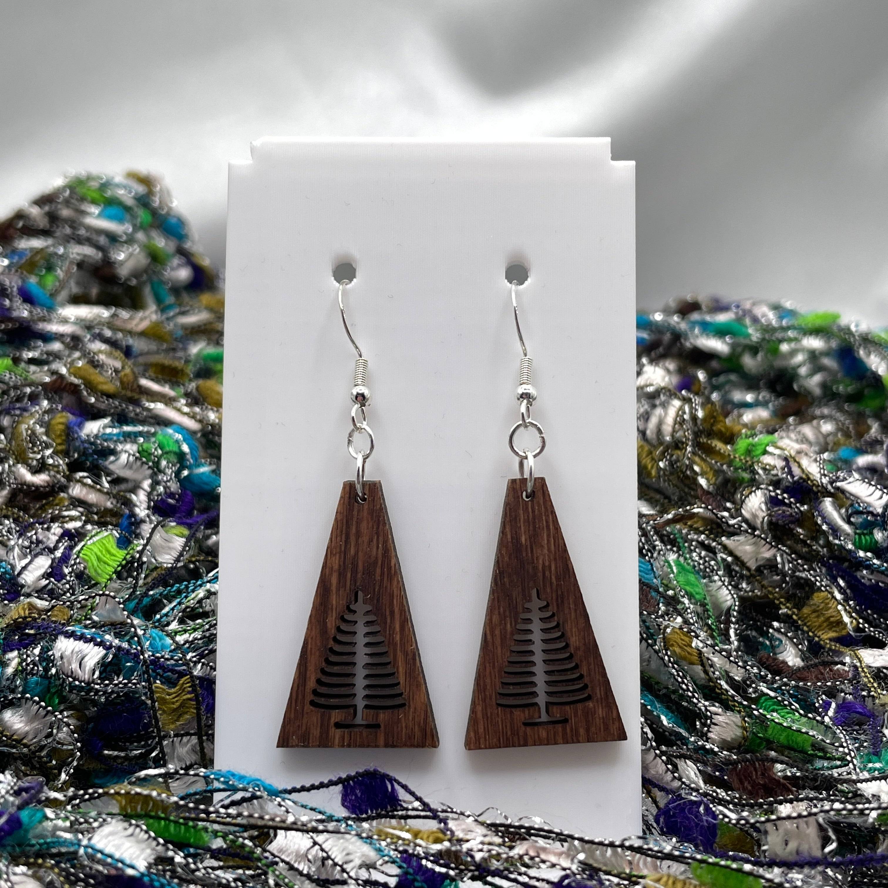 Evergreen Tree 1 Wooden Dangle Earrings