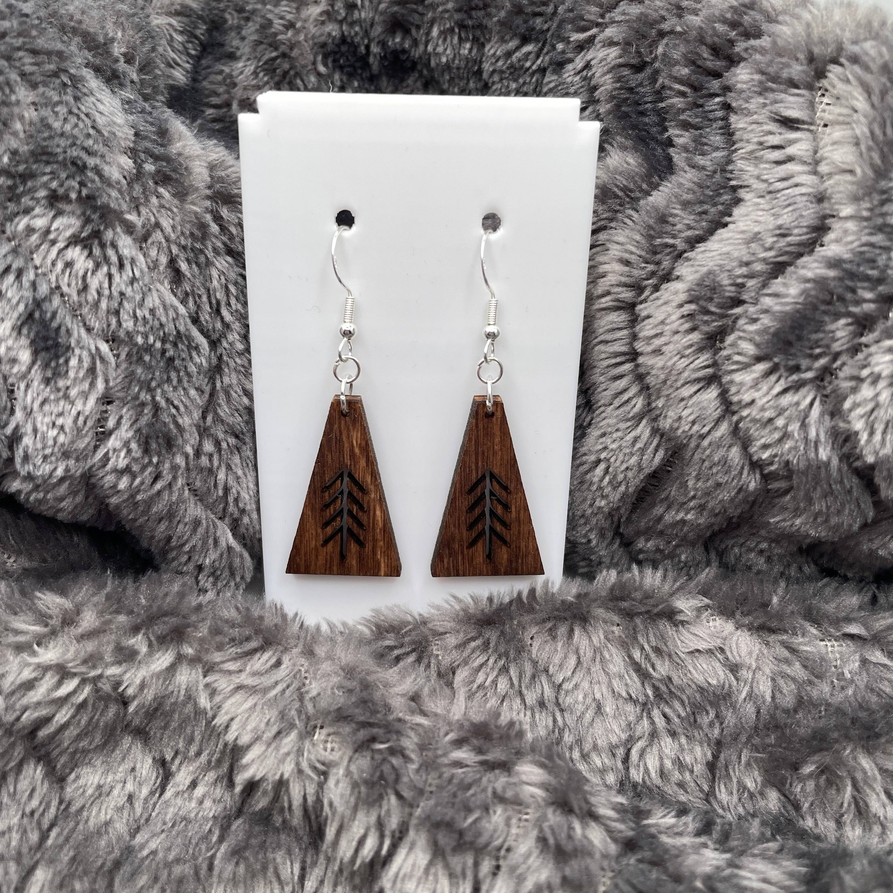 Evergreen Tree 3 Wooden Dangle Earrings
