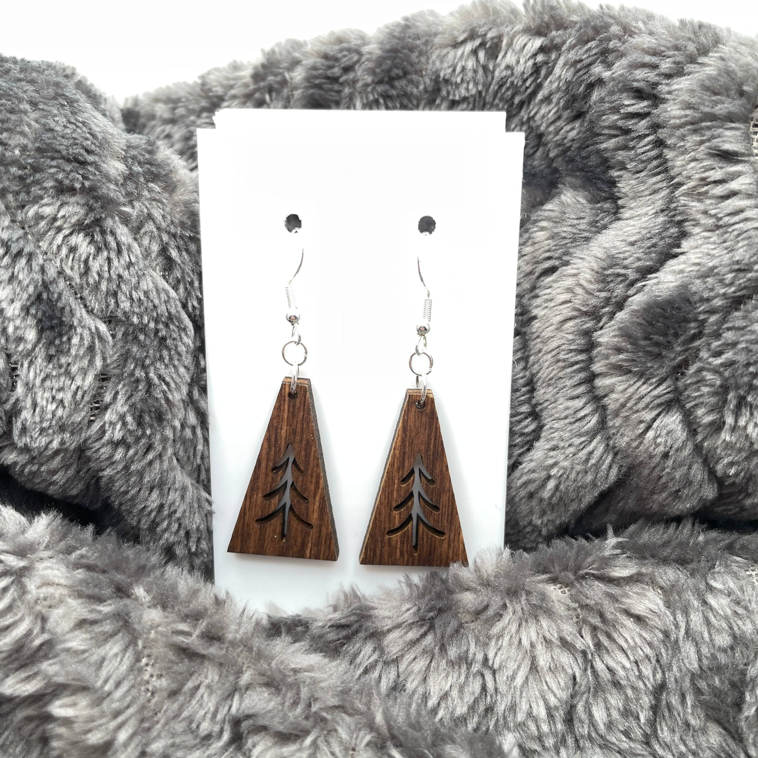 Evergreen Tree 2 Wooden Dangle Earrings