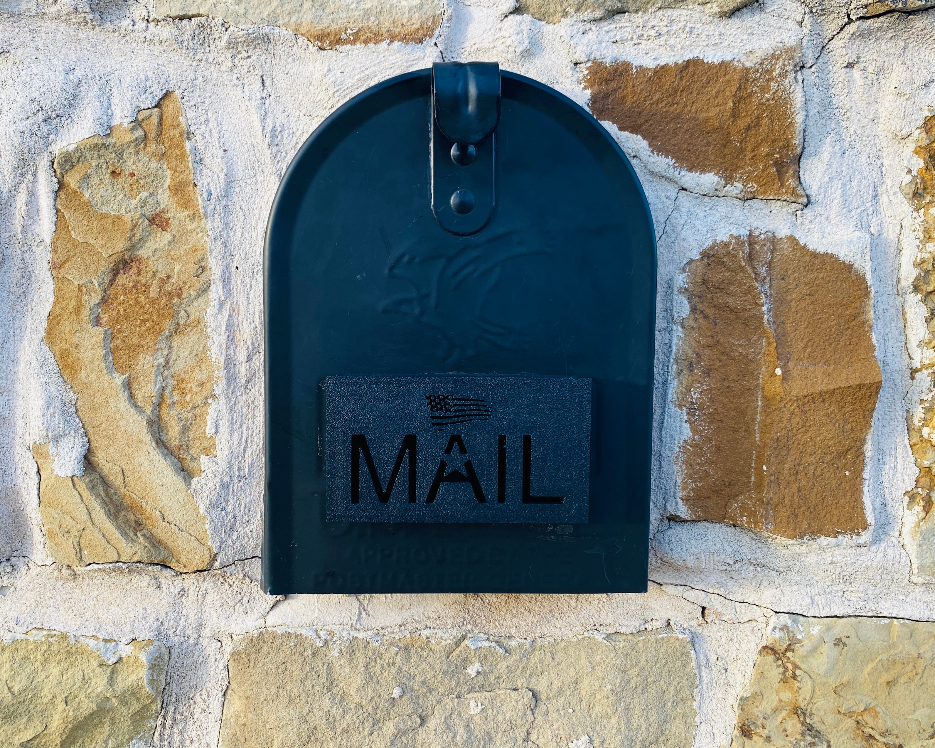 The Black colored Mailbox Flag for Stone or Brick Mailboxes is a front mount mailbox flag with a unique feature of blending in with your mailbox.