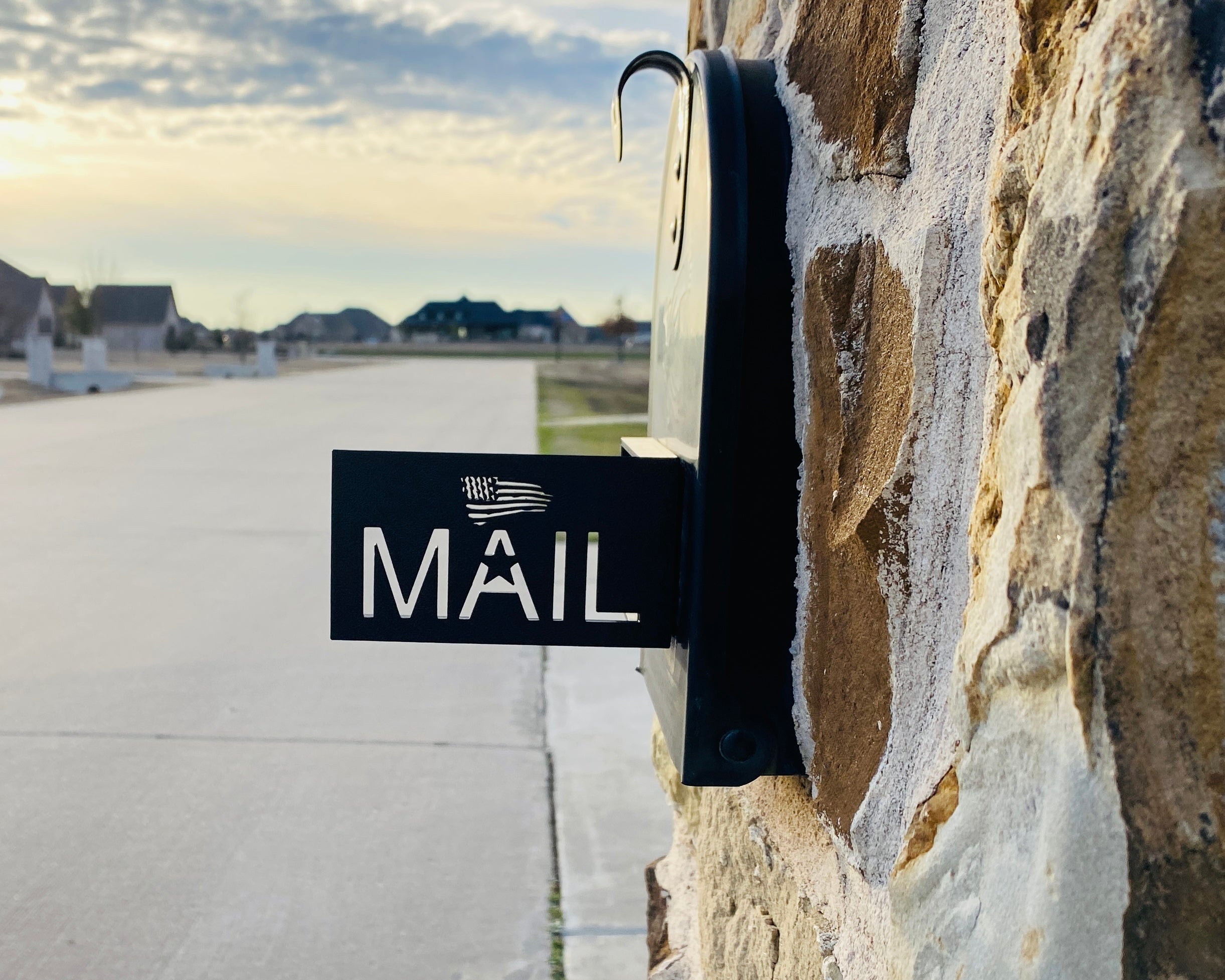 Black MAIL Mailbox Flag - Durable & Easy Install for Stone & Brick