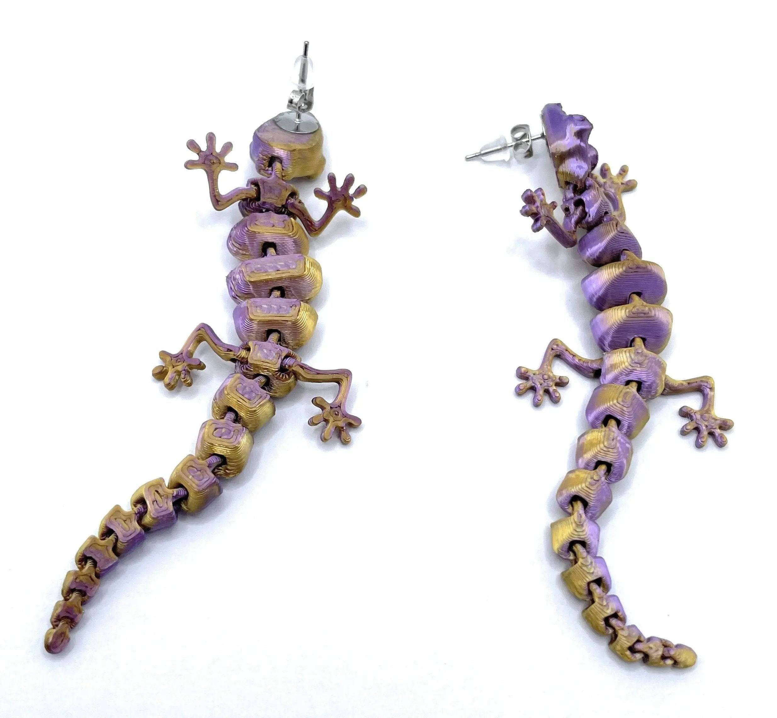 Gecko Dangle Earrings Ð Stainless Steel & Hypoallergenic Design
