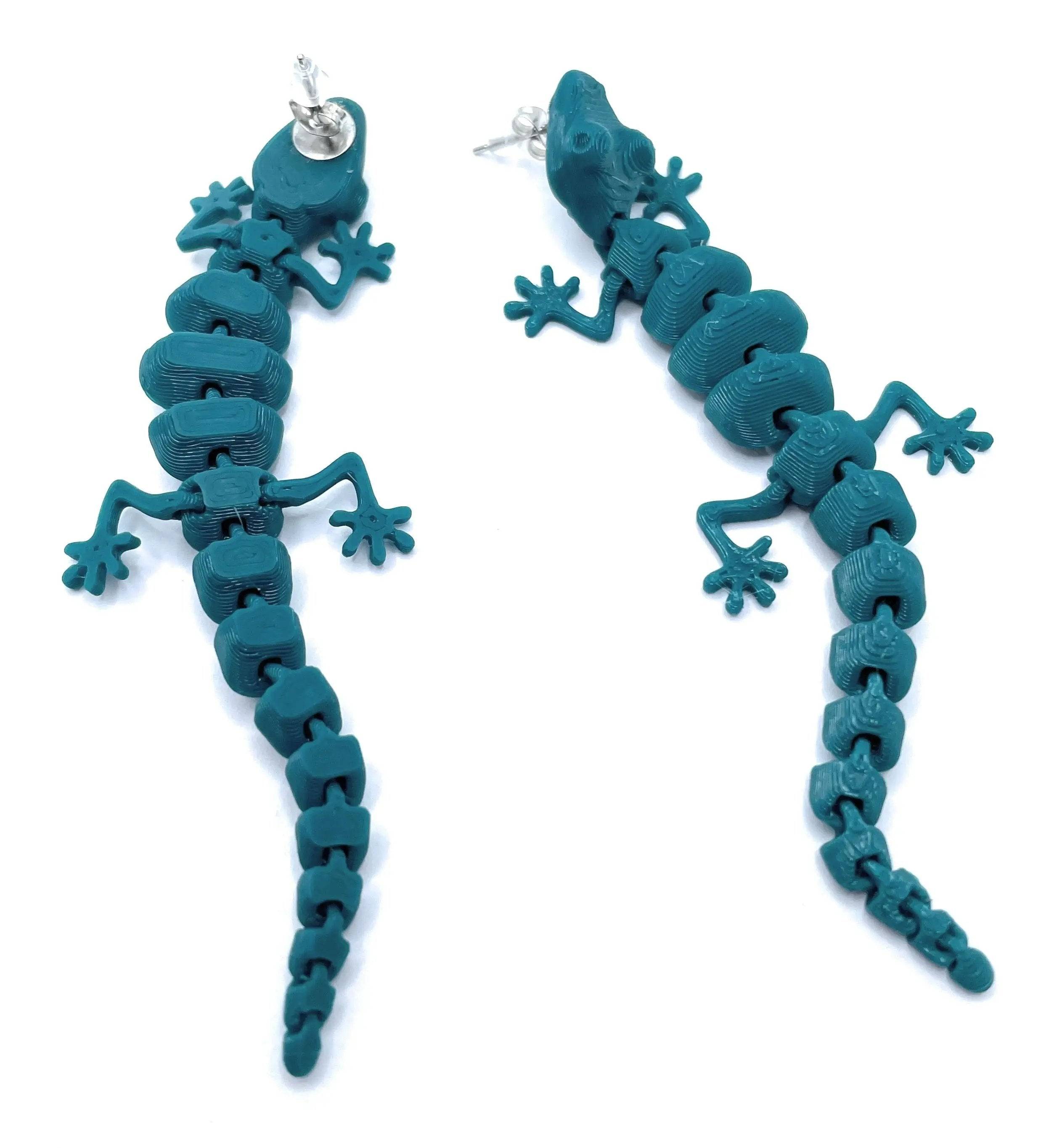 Gecko Dangle Earrings - Stainless Steel - Hypoallergenic