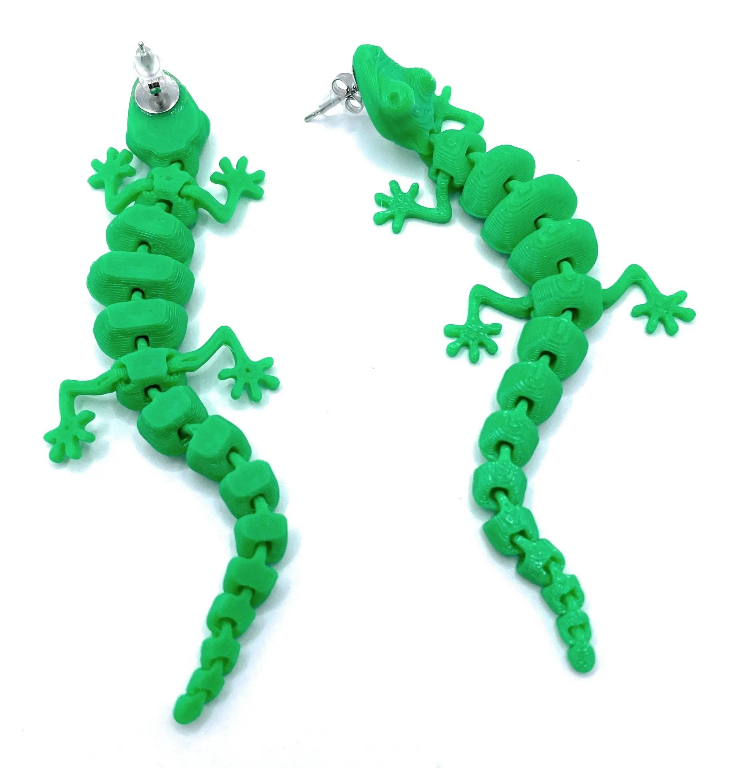 Gecko Dangle Earrings - Stainless Steel - Hypoallergenic