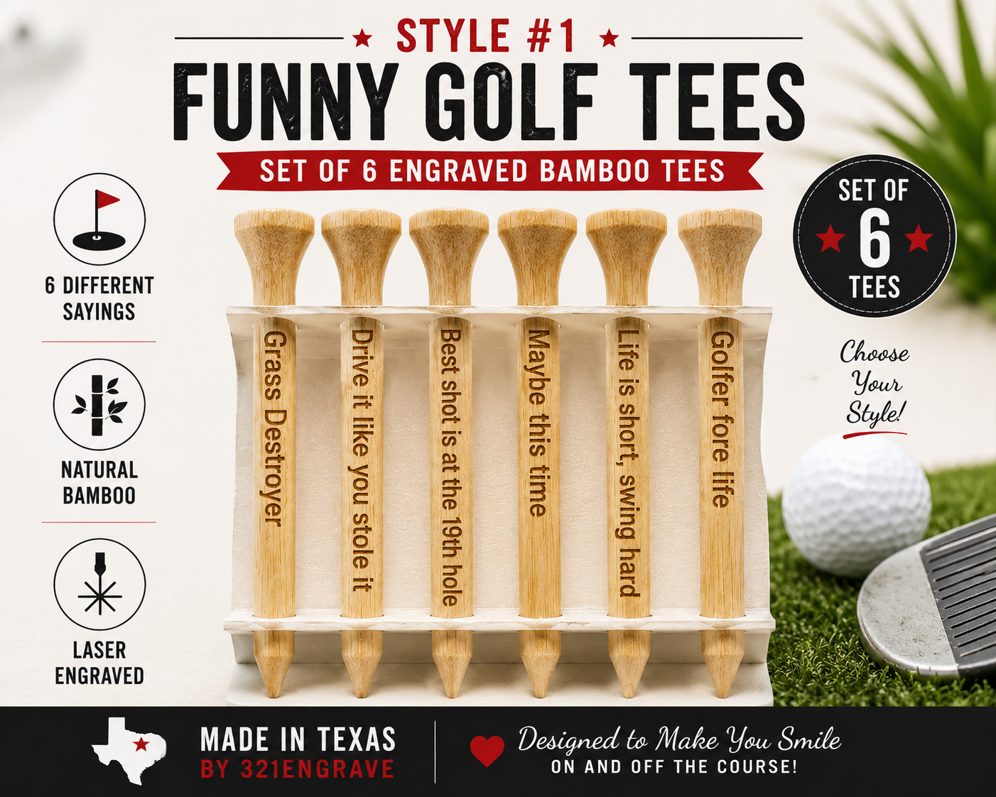 Funny Golf Tee Gift Set | Perfect for Golfers & Outings (Set of 6)