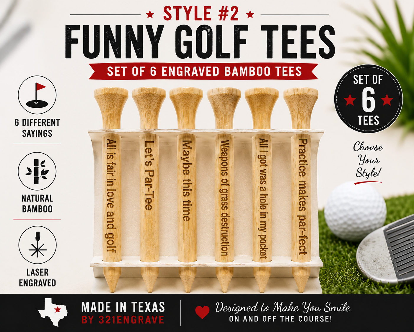 Funny Golf Tee Gift Set | Perfect for Golfers & Outings (Set of 6)