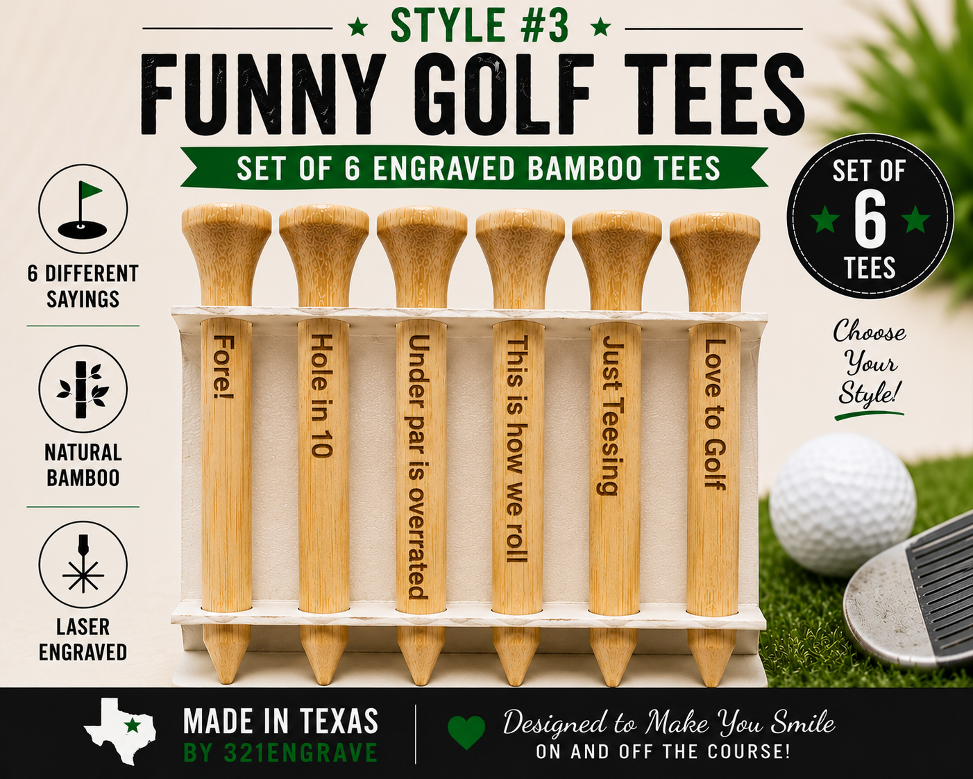 Funny Golf Tee Gift Set | Perfect for Golfers & Outings (Set of 6)