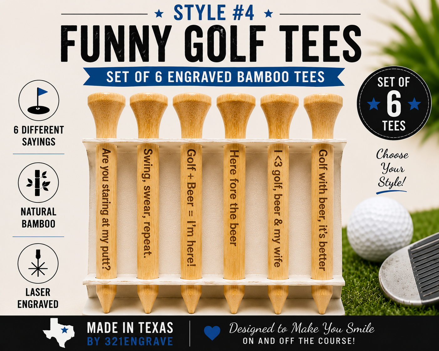 Funny Golf Tee Gift Set | Perfect for Golfers & Outings (Set of 6)
