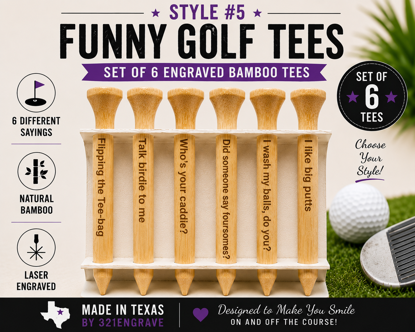 Funny Golf Tee Gift Set | Perfect for Golfers & Outings (Set of 6)