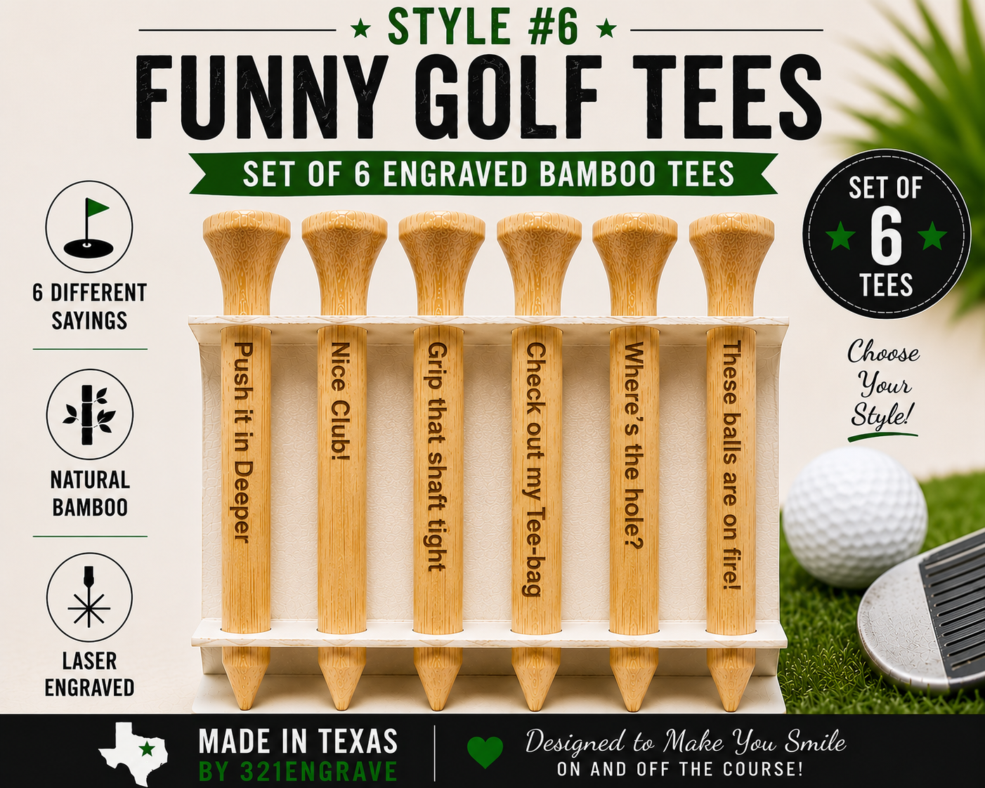 Funny Golf Tee Gift Set | Perfect for Golfers & Outings (Set of 6)