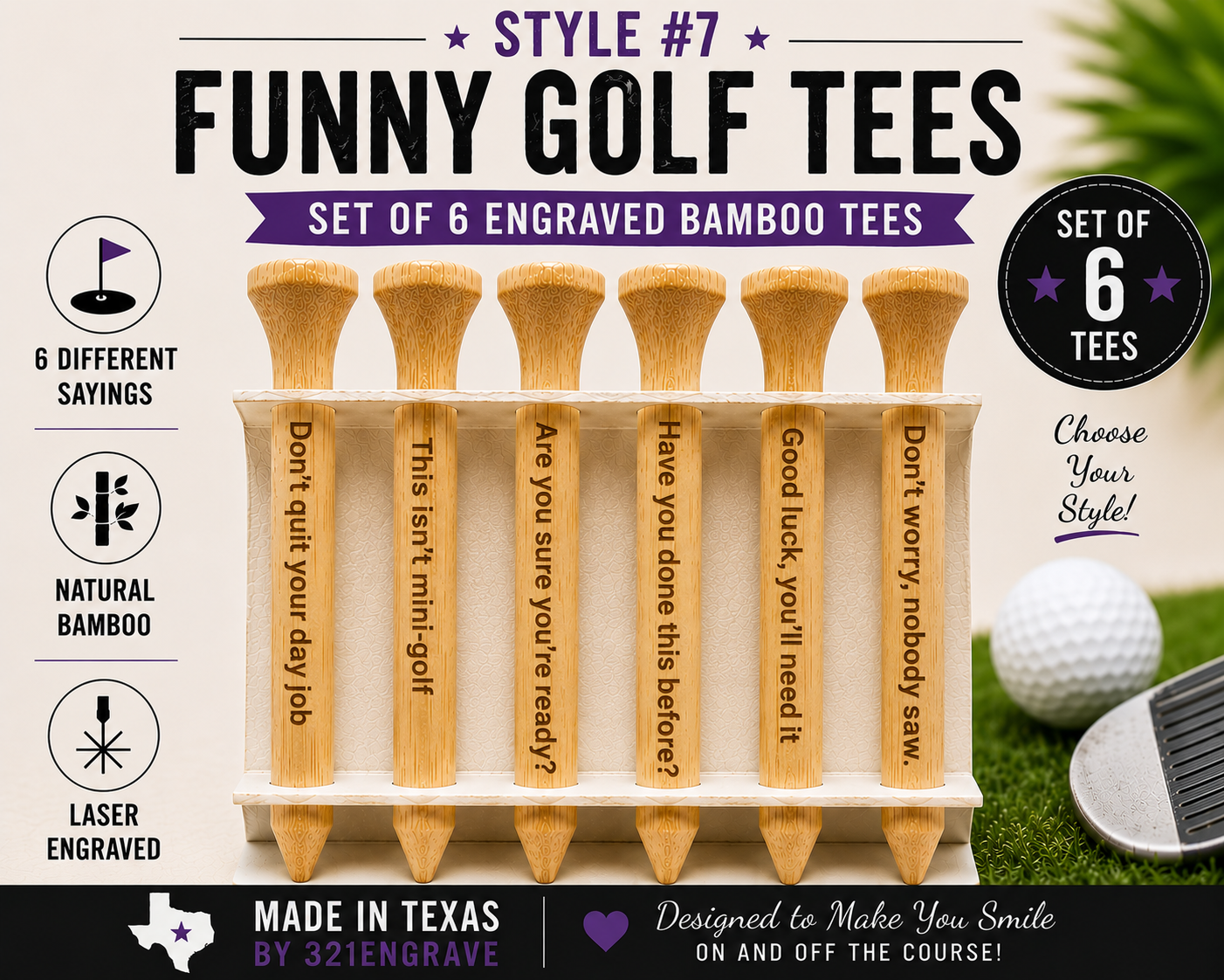 Funny Golf Tee Gift Set | Perfect for Golfers & Outings (Set of 6)
