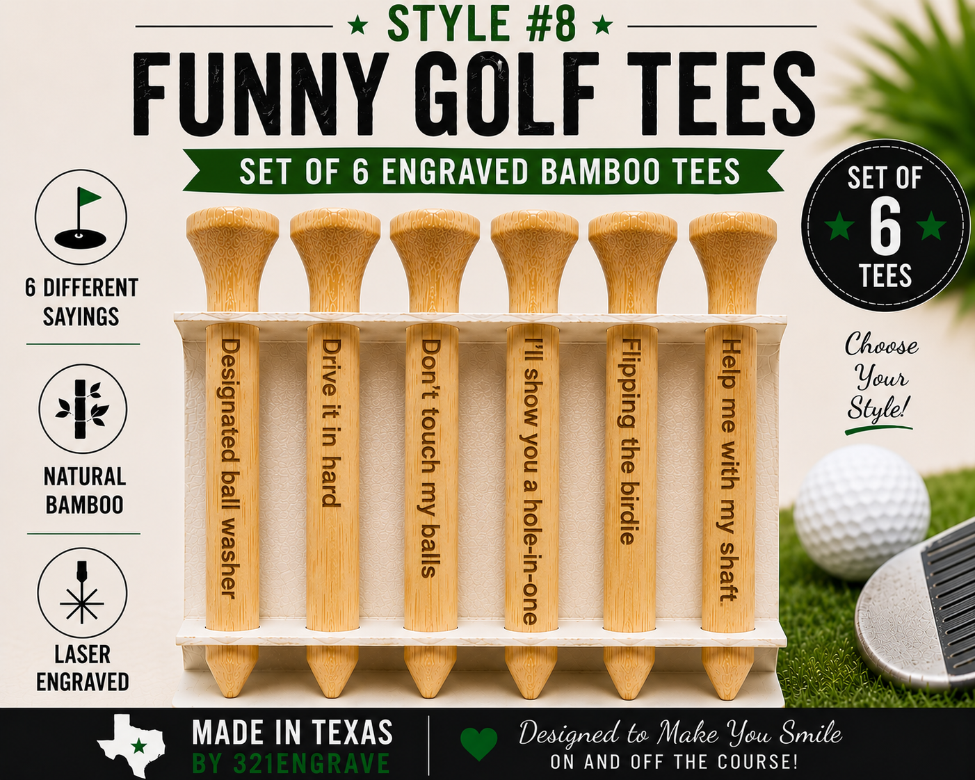 Funny Golf Tee Gift Set | Perfect for Golfers & Outings (Set of 6)