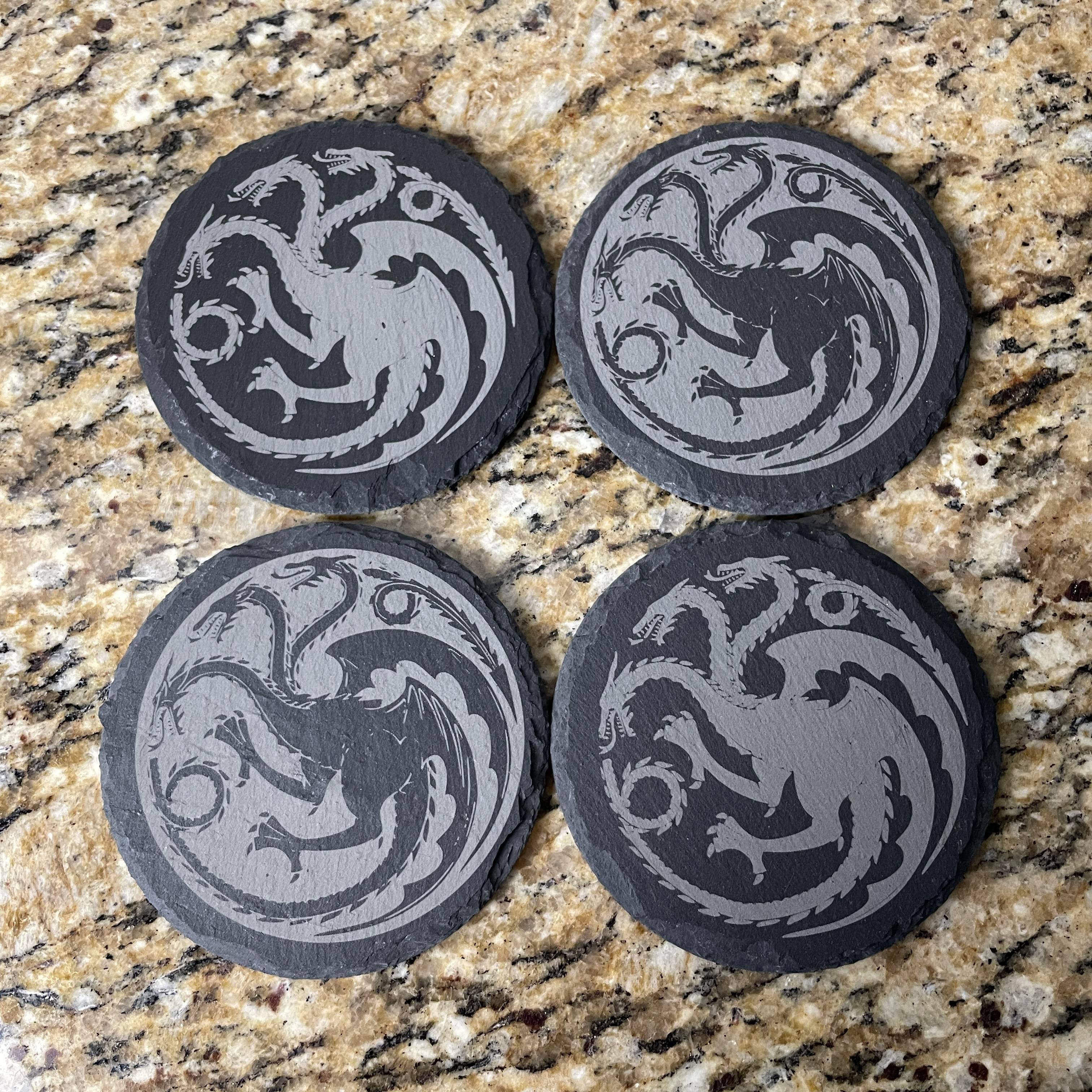 Dragon Inspired Slate Coasters:  Enhance Your Table with Iconic Dragon Design