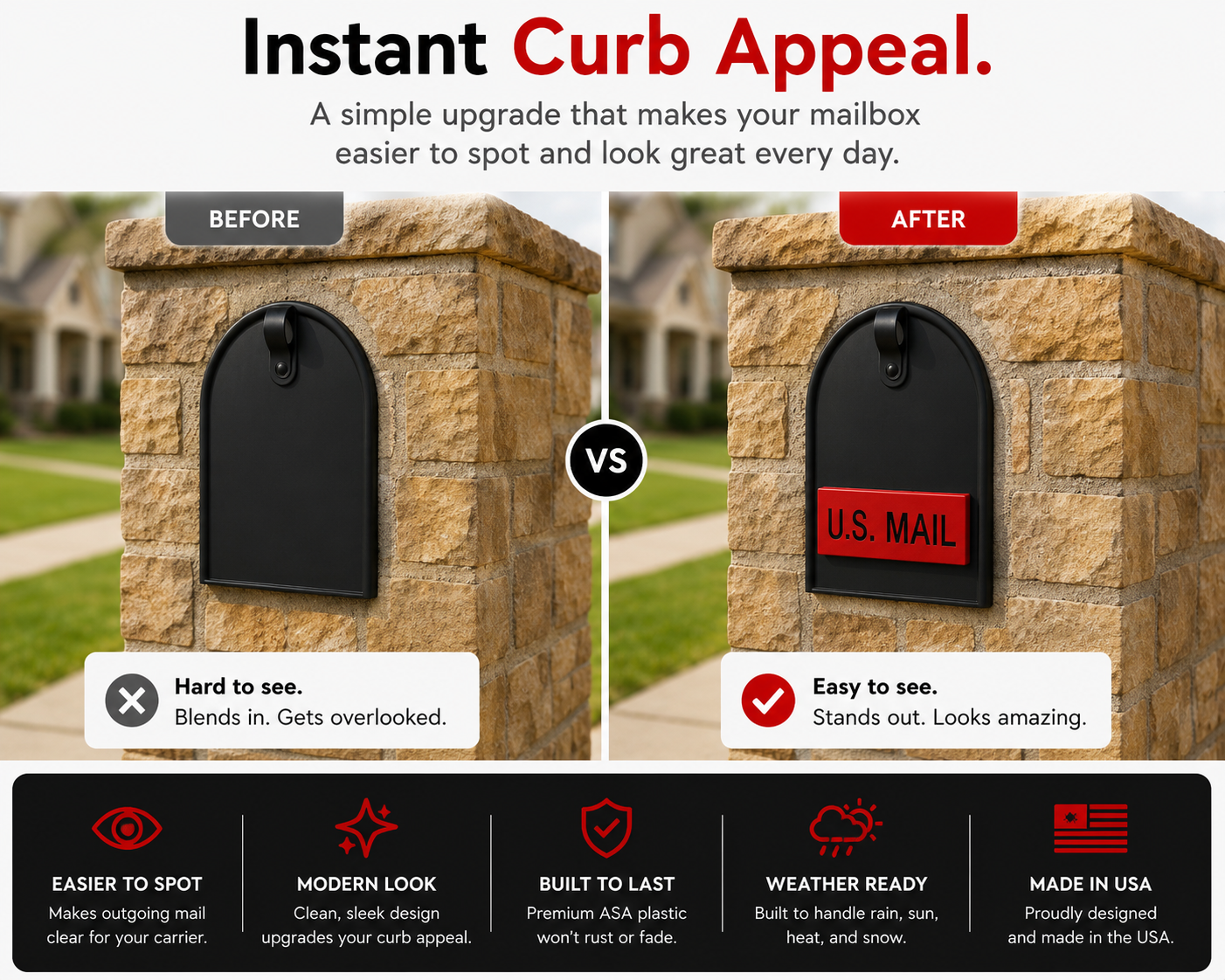 Sleek US MAIL Front-Mount Mailbox Flag | Universal Mailbox Flag Replacement