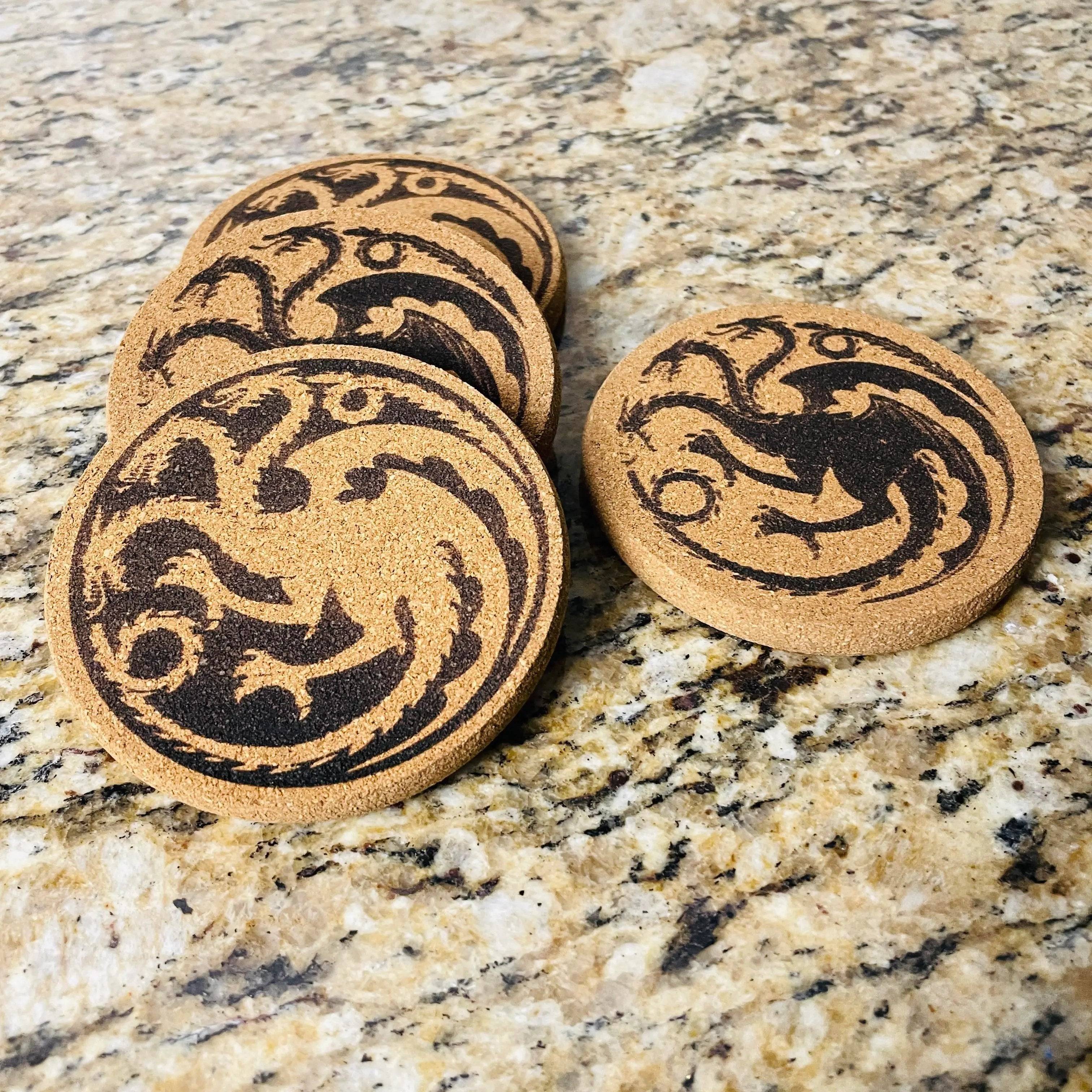 Dragon Engraved Cork Coasters Ð Stylish & Durable Table Protection