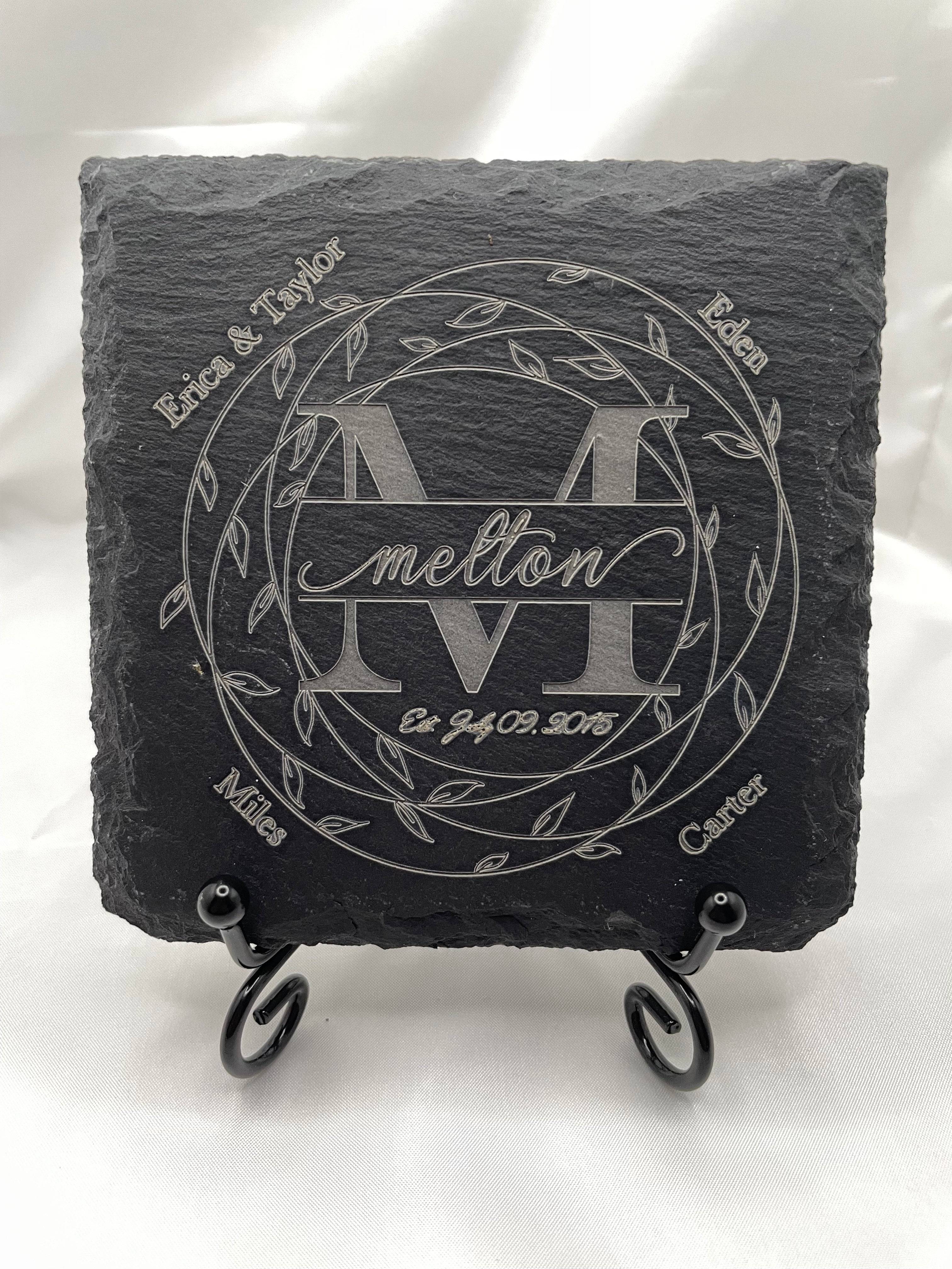 Monogram Last Name Coaster with Leaf Wreath