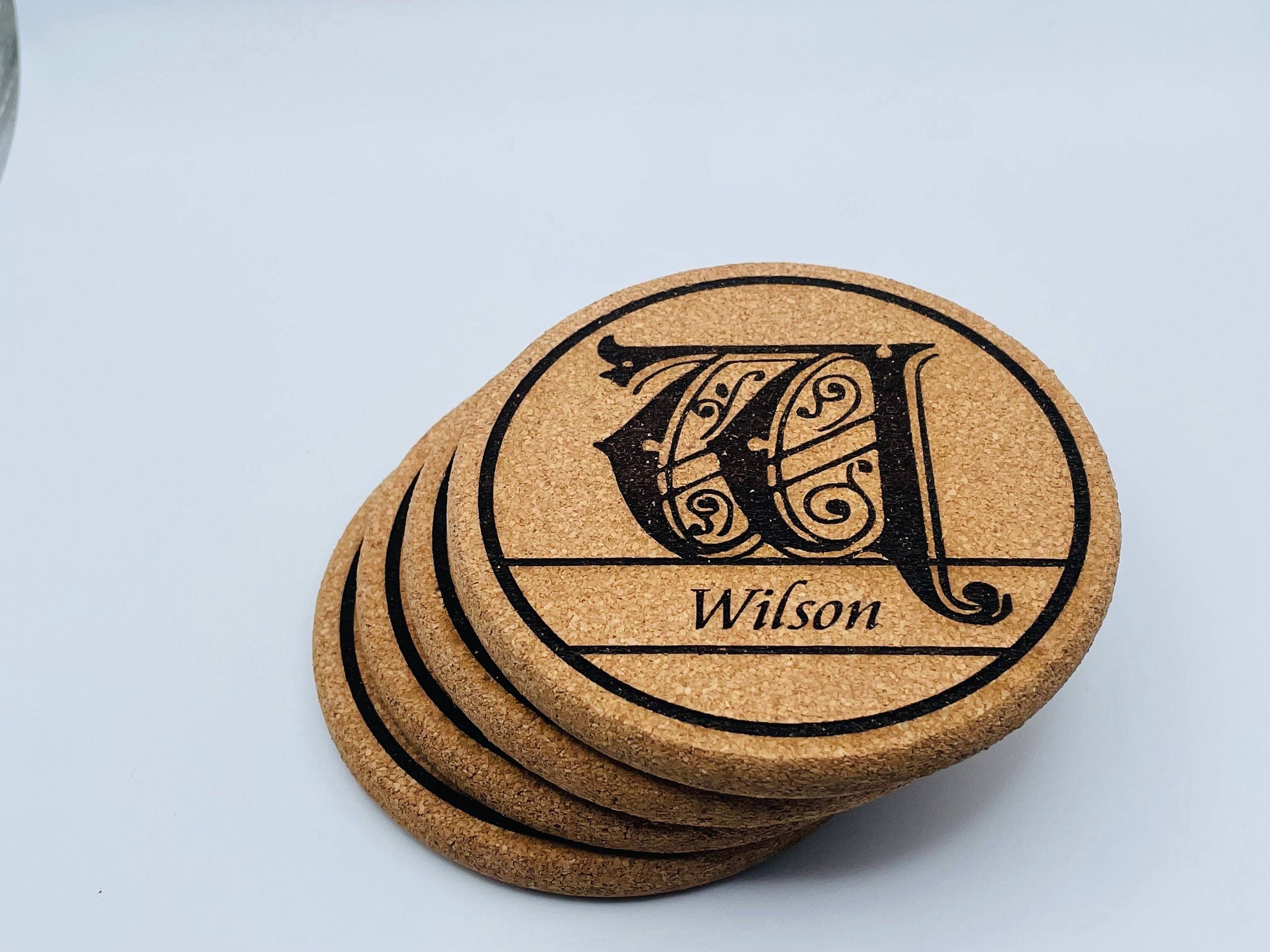 Monogrammed Fancy Personalized on Cork Coaster Set of 4