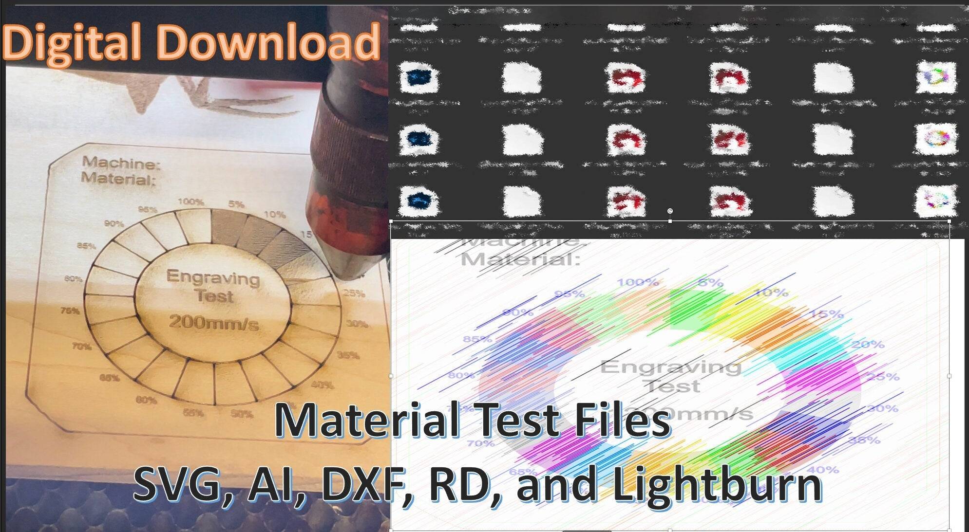 Laser Engraving Material Tests SVG DXF LightBurn Speed/Power – 321Engrave