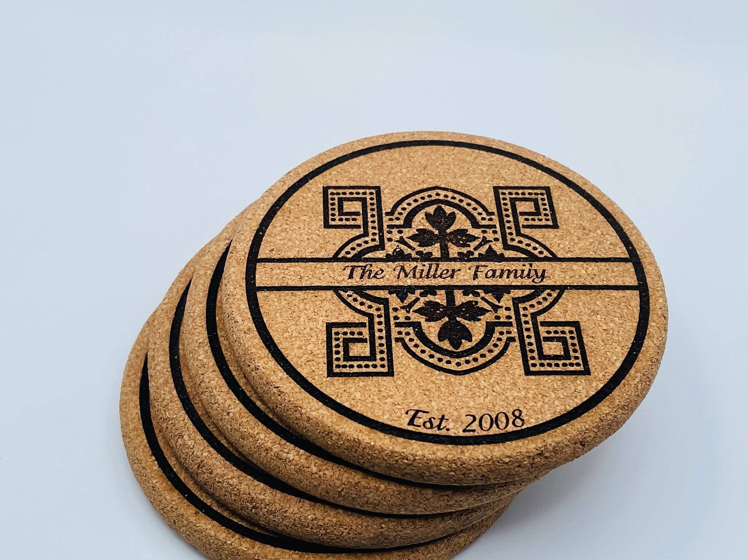 Personalized Tile Pattern on Cork Coaster Set of 4